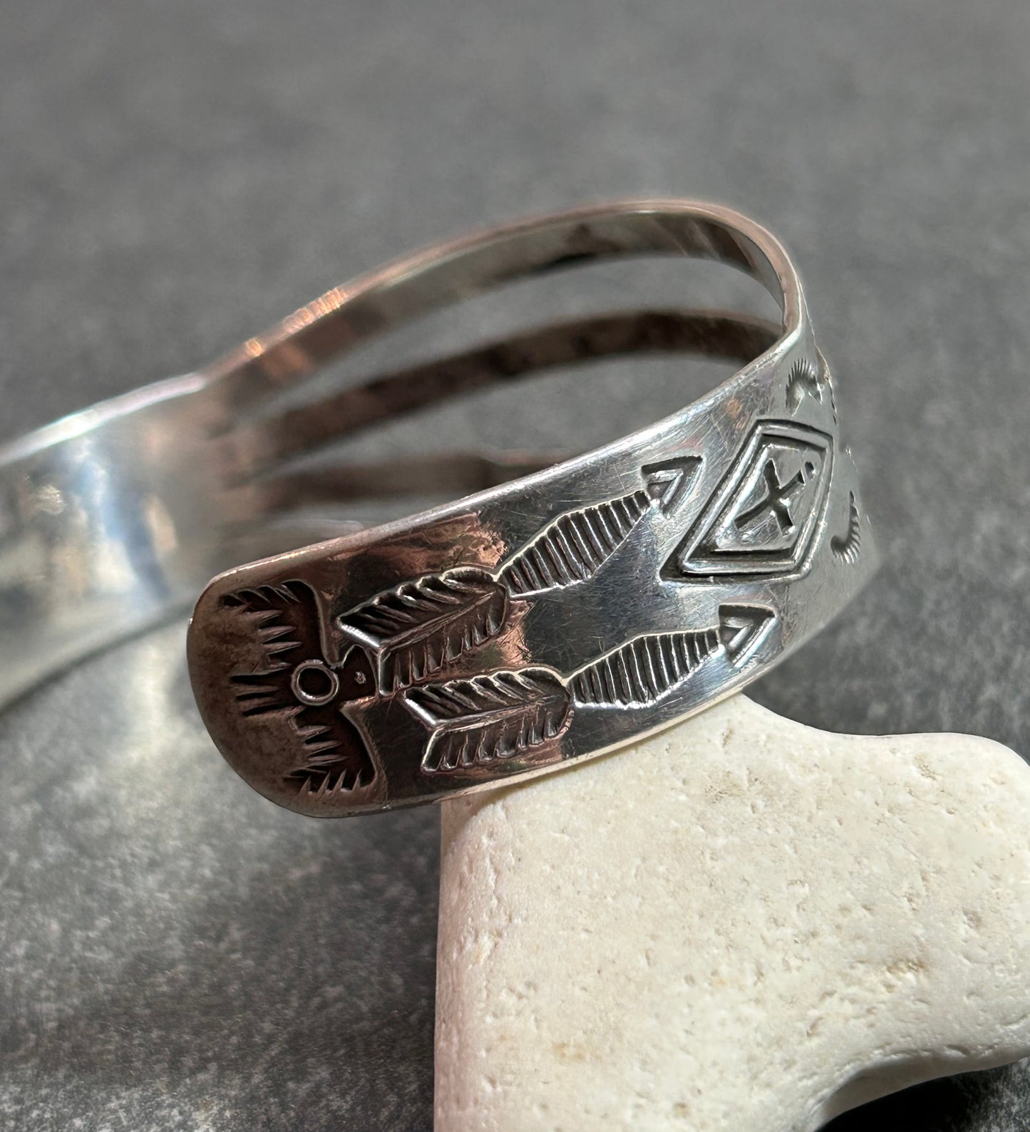 Native American vintage sterling silver bracelet is crafted from a beautifully shaped bar.