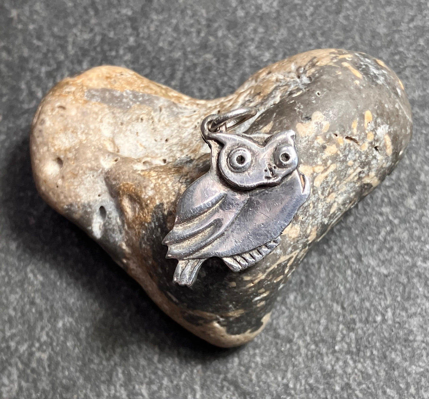 Artisan studio sterling silver owl pendant.