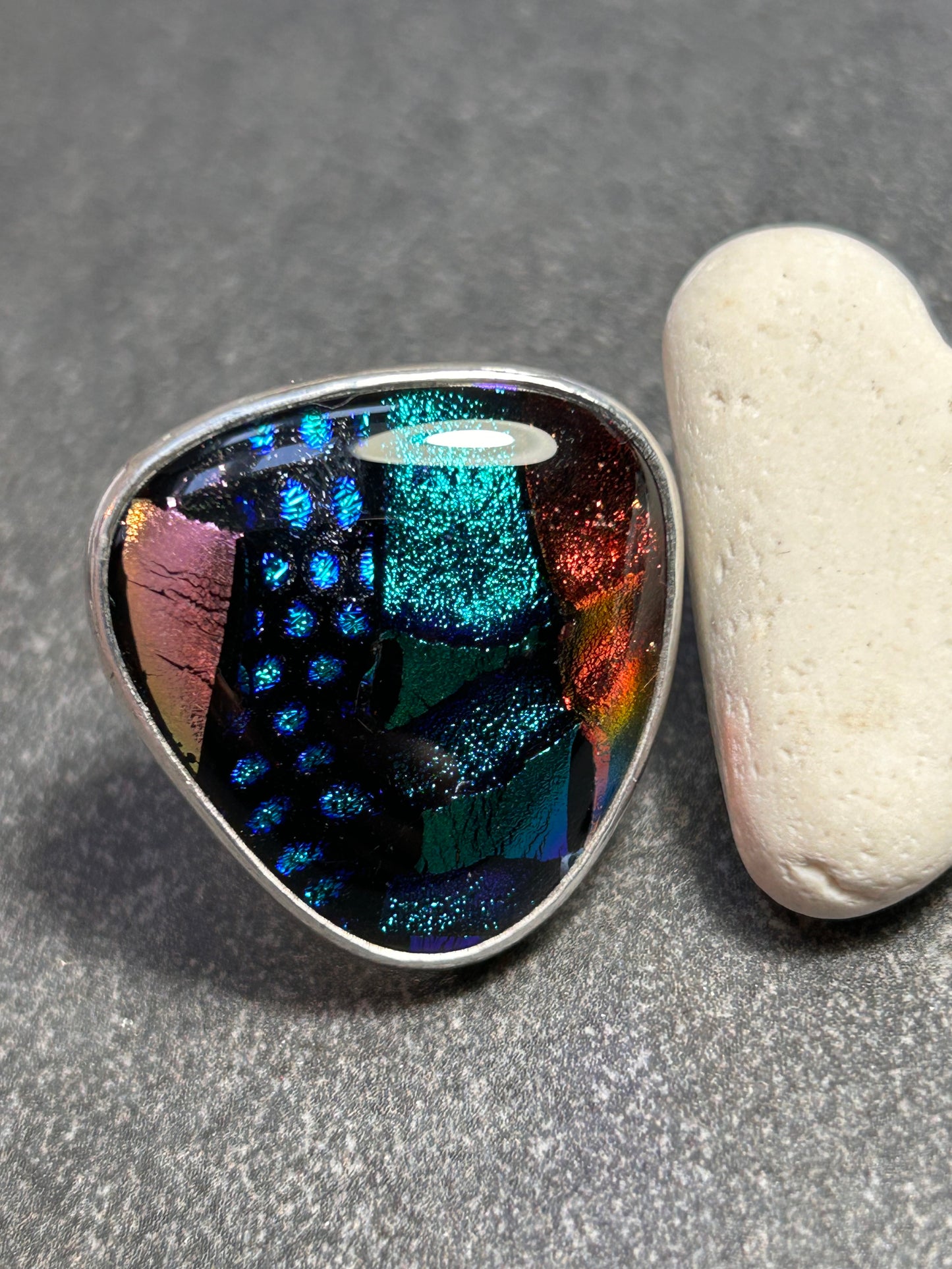 Dramatic dichroic glass cocktail ring