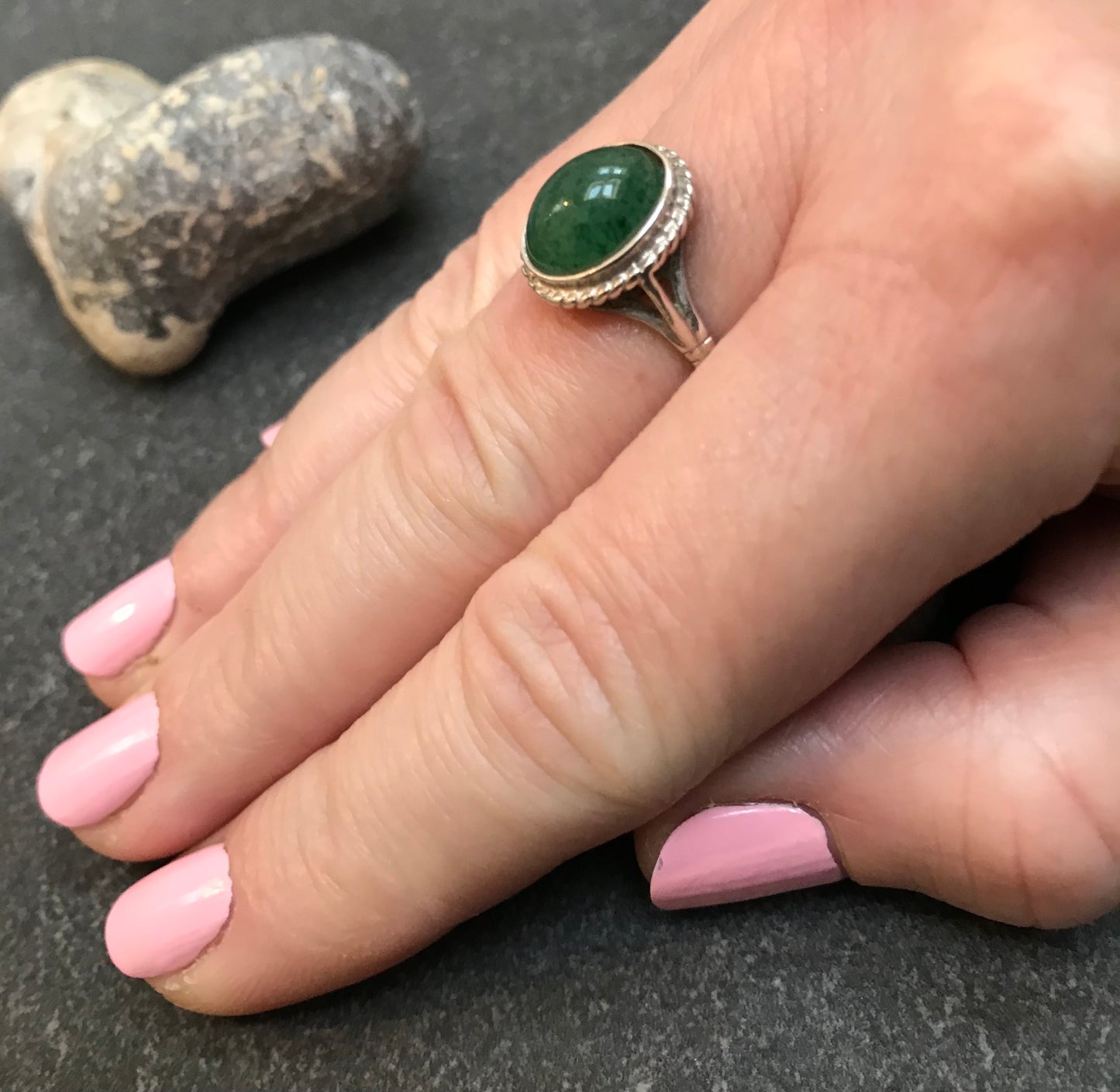 Vintage sterling silver and aventurine ring. 1978