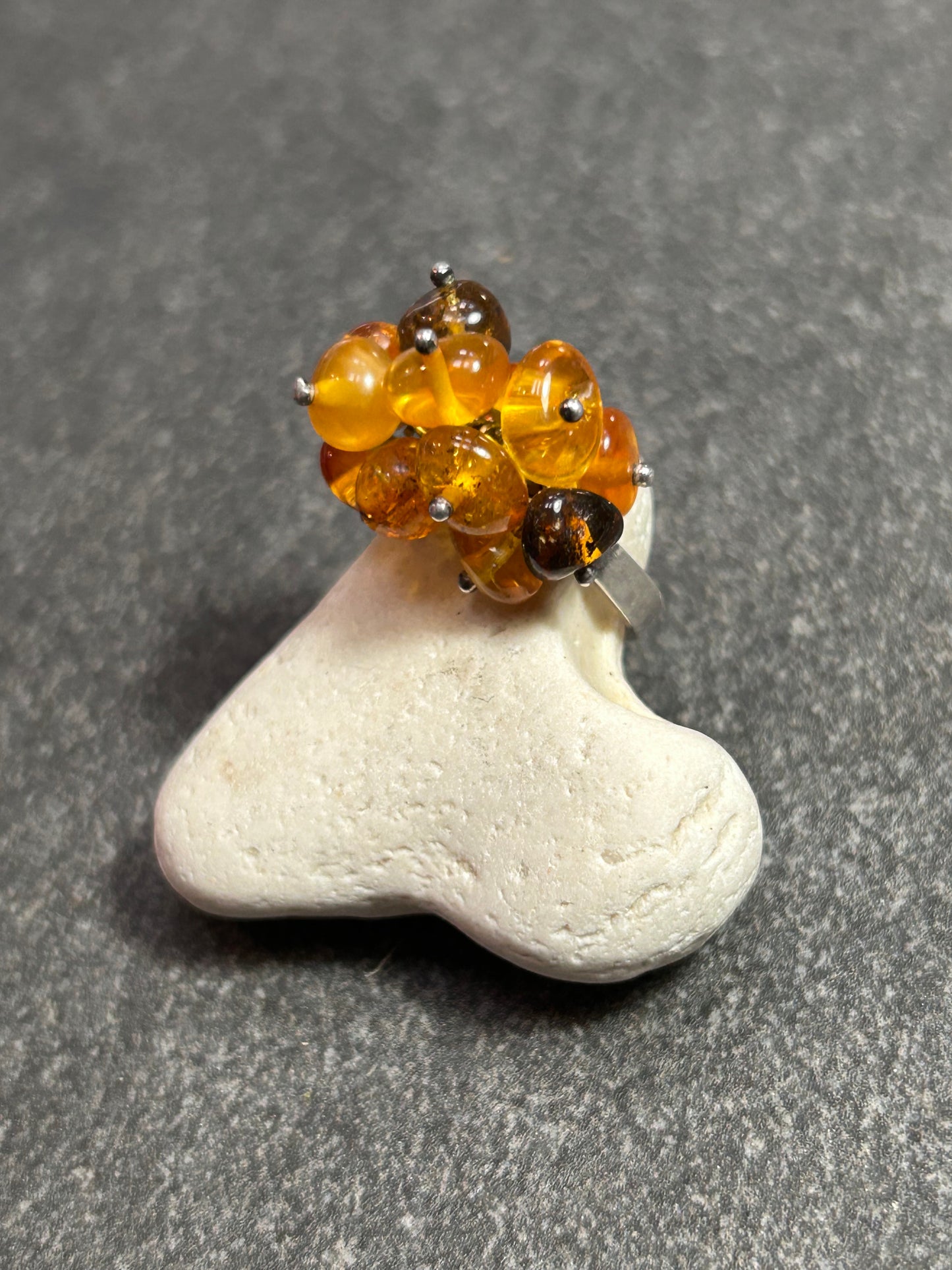 Vintage Sterling Silver & Amber Cluster Ring