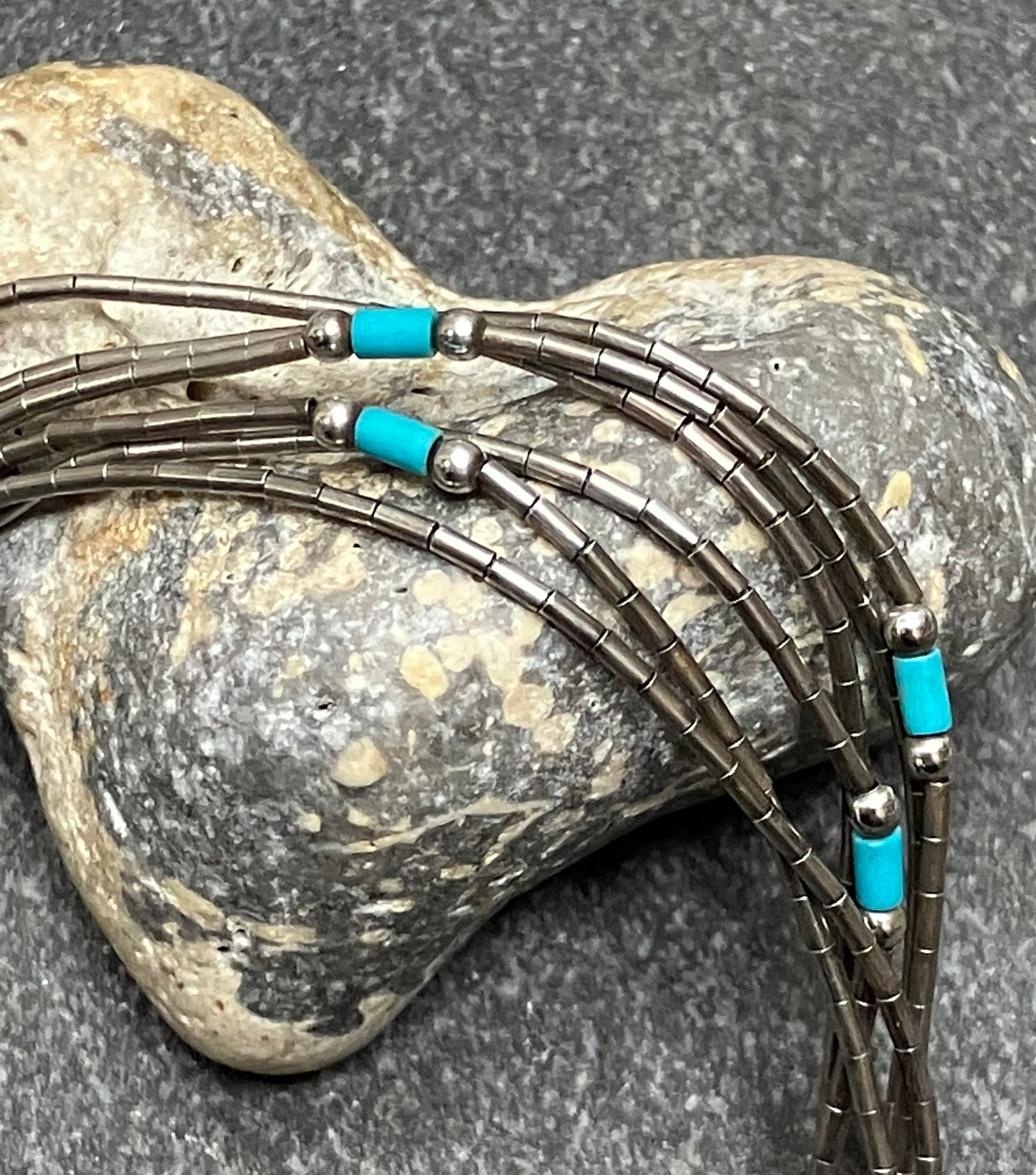 Native American liquid silver and turquoise necklace.