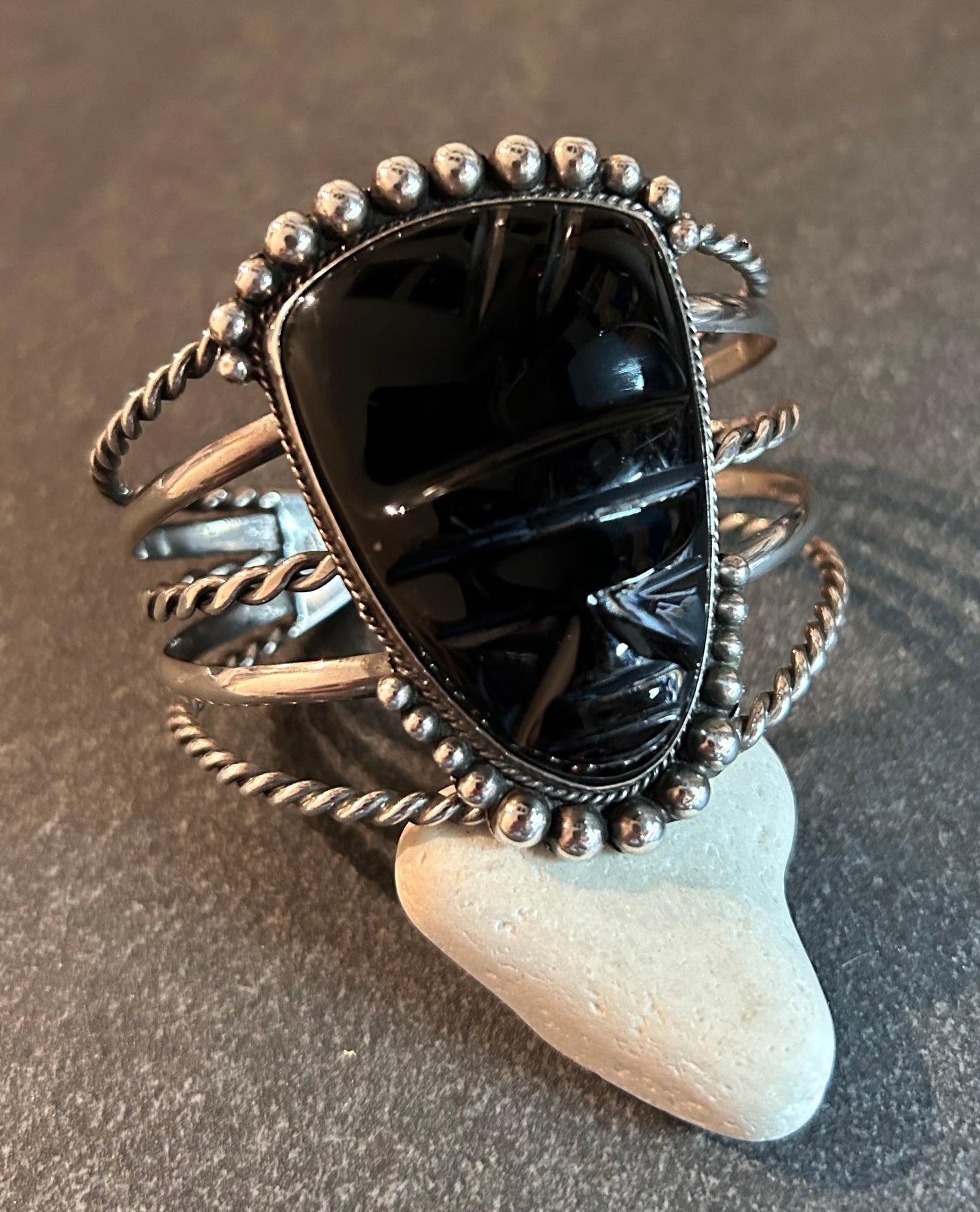 Spectacular Vintage Mexican Sterling Silver Warrior Bangle