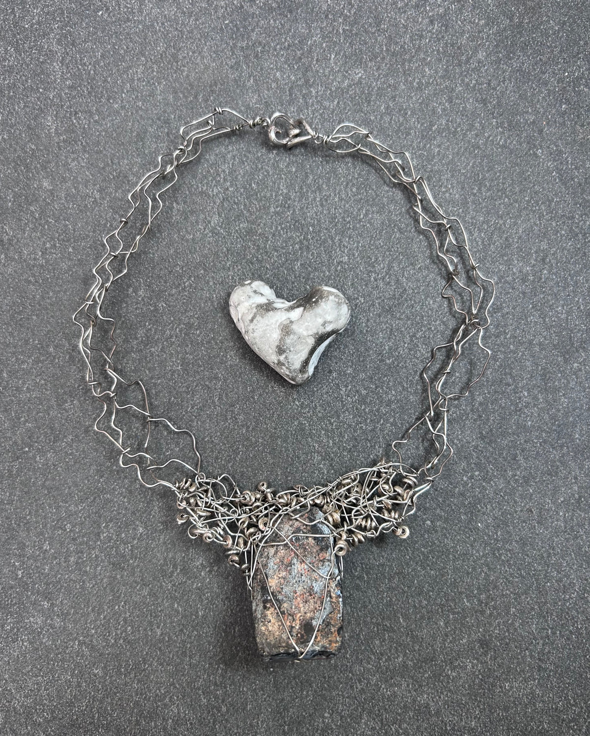 One-of-a-Kind Sculptural Sterling Silver & Ferruginous Quartz Necklace.