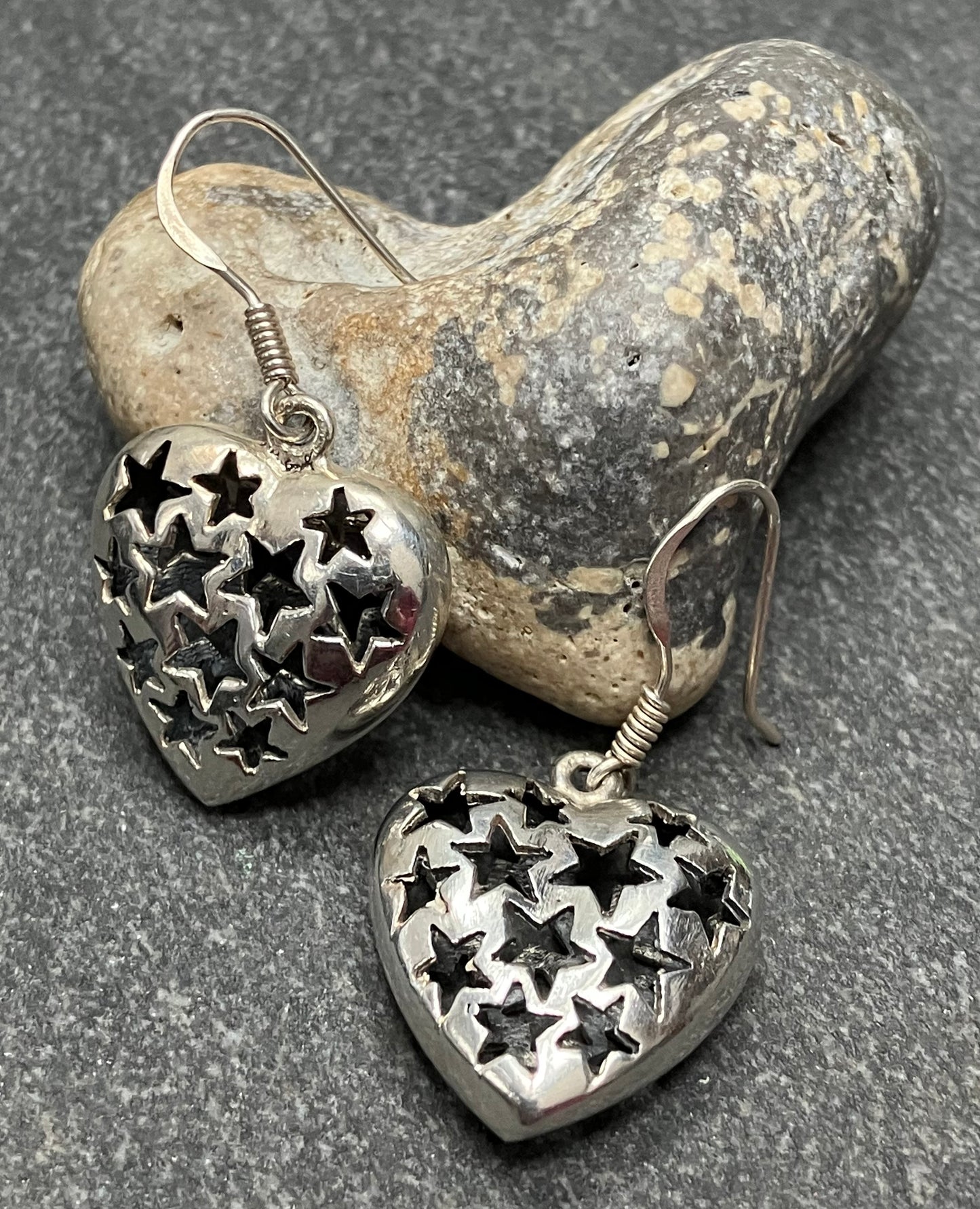 Vintage sterling silver heart and star earrings