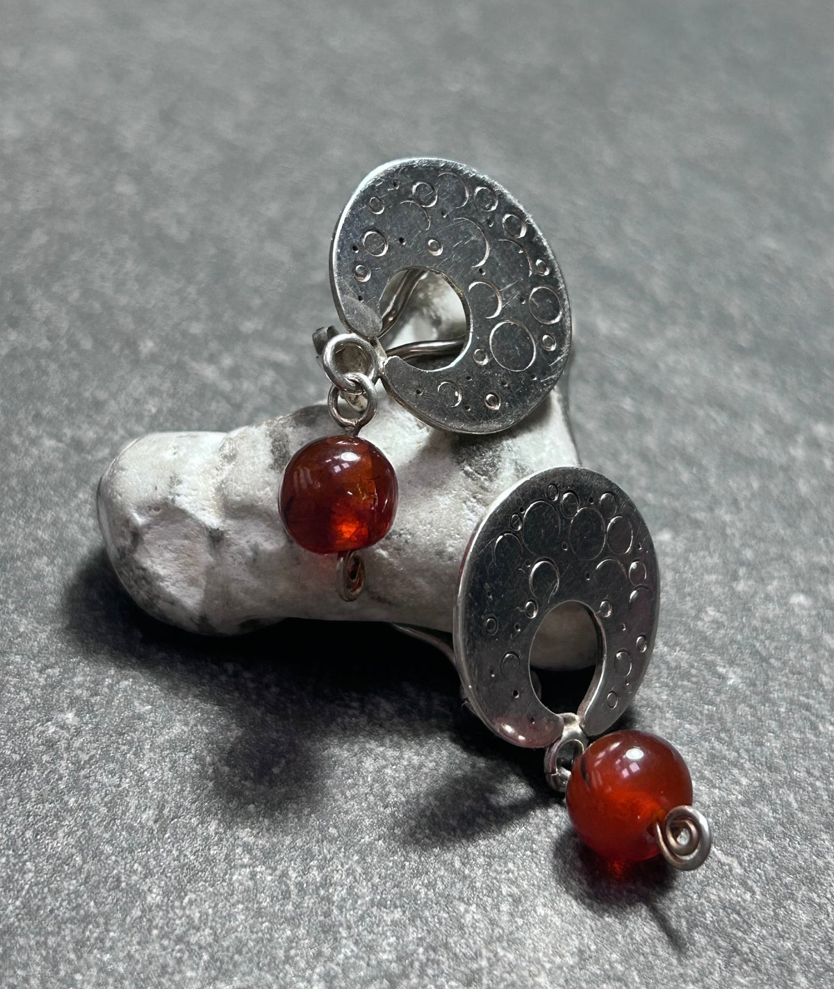 Vintage Sterling Silver & Amber Drop Clip Earrings – Hallmarked London, 1993
