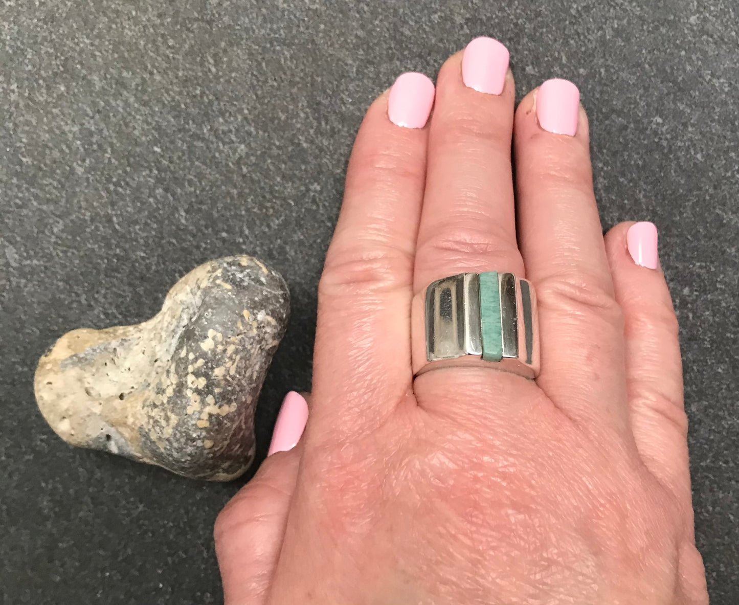 Vintage sterling silver and amazonite stone ring.