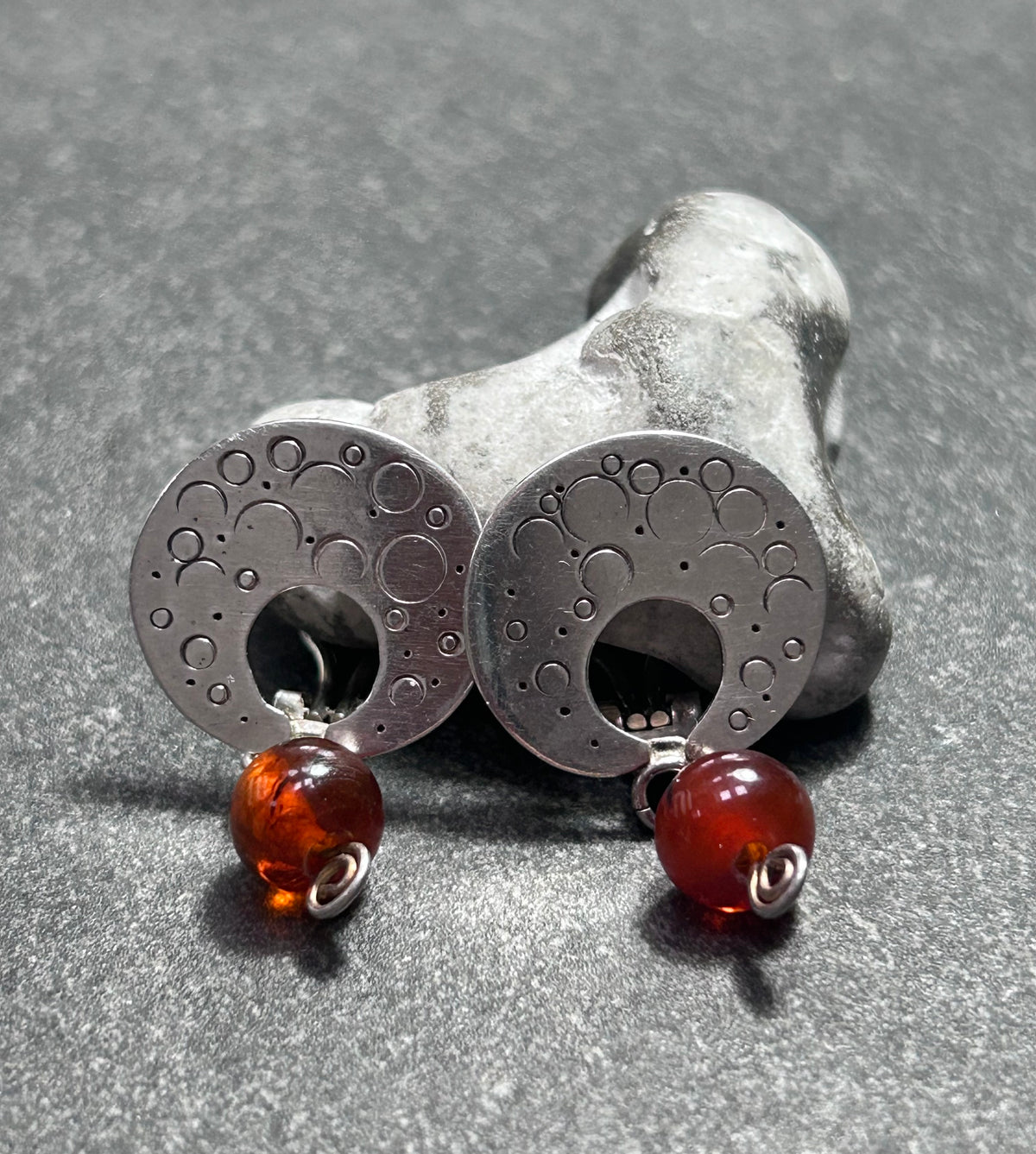 Vintage Sterling Silver & Amber Drop Clip Earrings – Hallmarked London, 1993