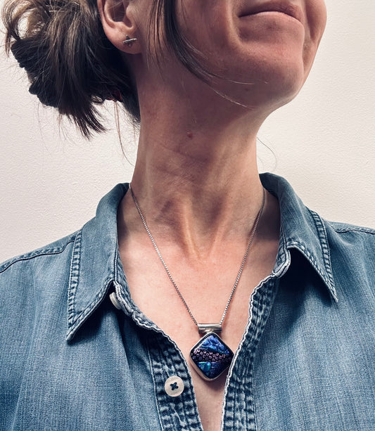 Vintage Sterling Silver Dichroic Glass Pendant – Mexico