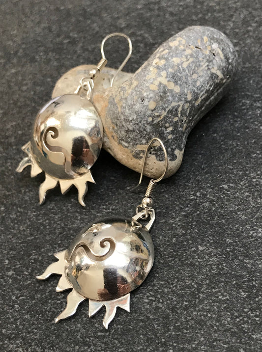 Vintage sterling silver abstract sun earrings -1993
