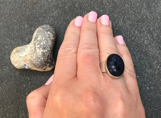 Vintage handmade artisan sterling silver and lapis lazuli ring.1972-73