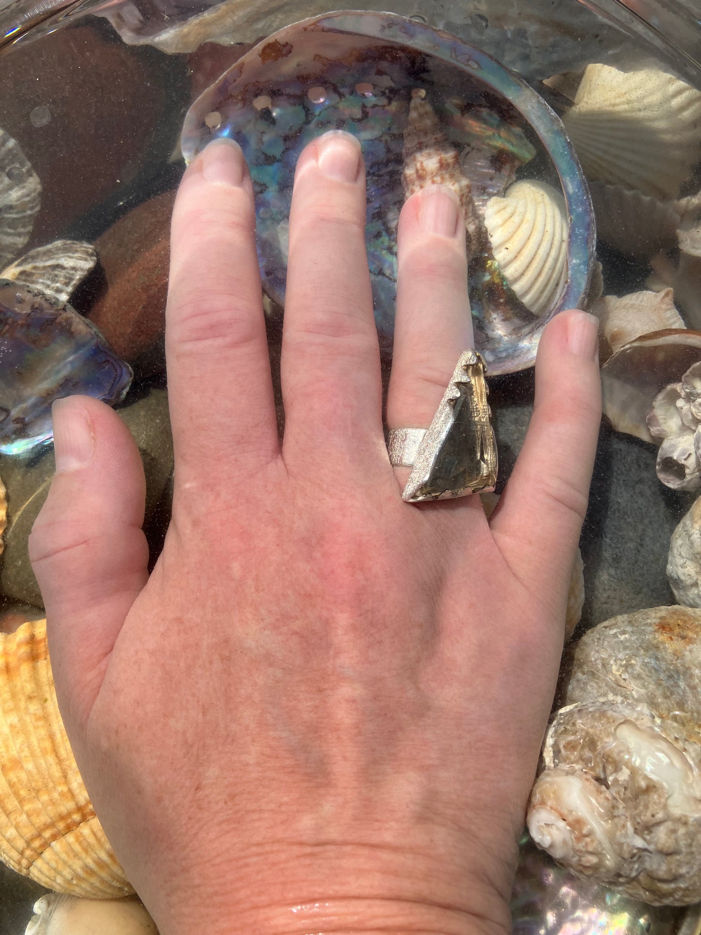 Amazing vintage handmade artisan cut crystal ring. 1995