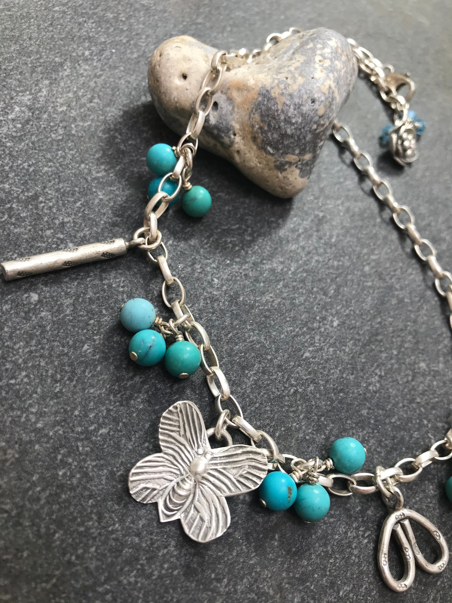 Vintage sterling silver and turquoise charm necklace