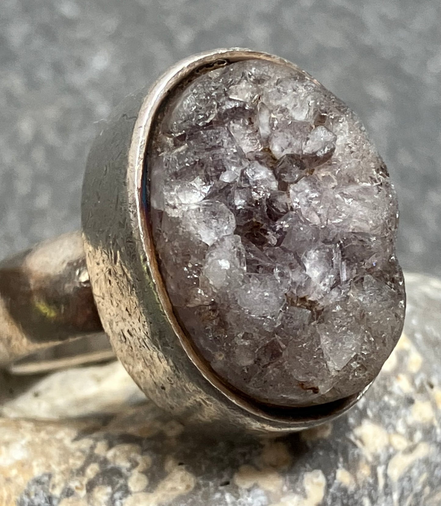 Vintage sterling silver and natural quartz ring. 1972-73