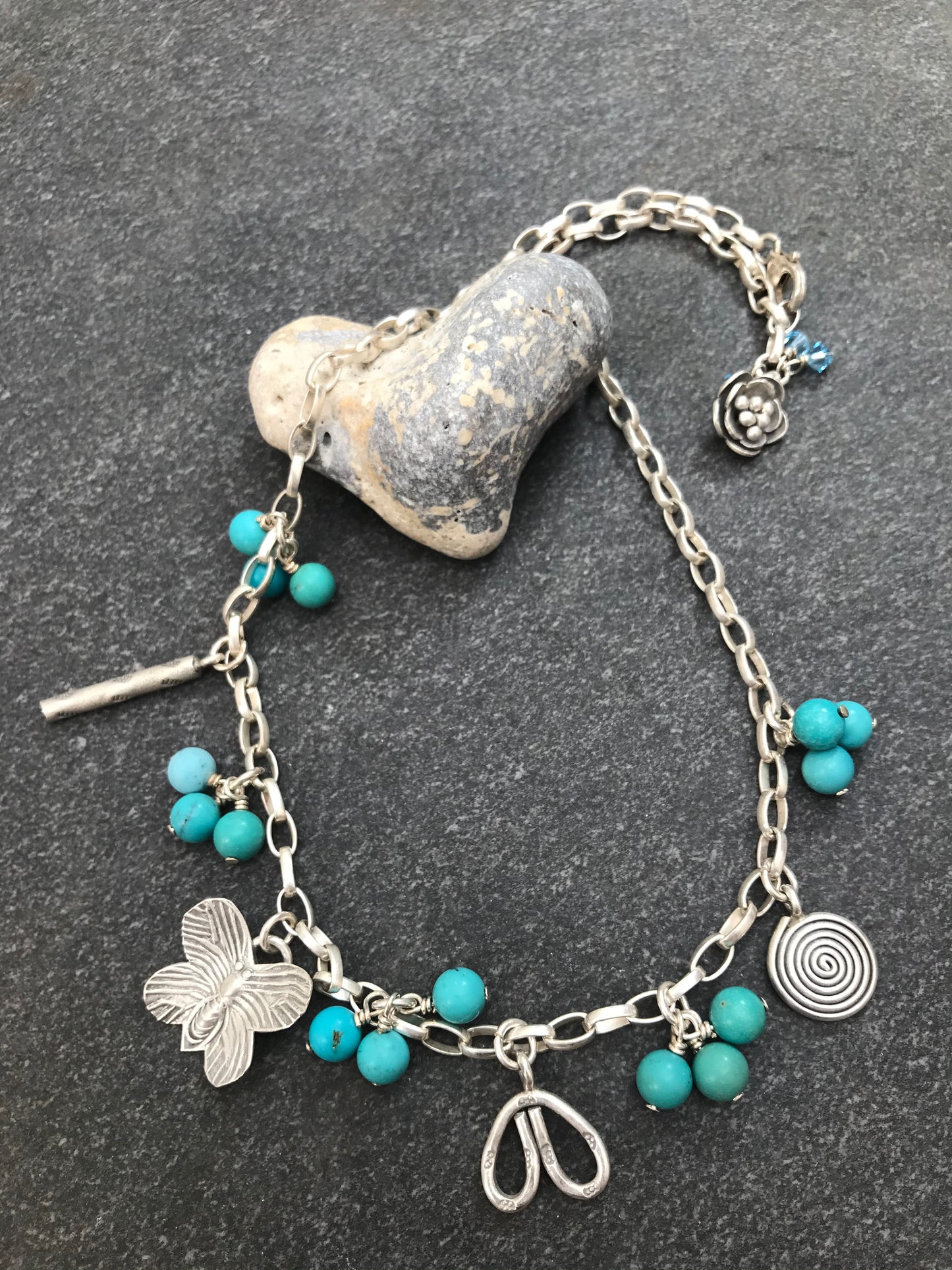 Vintage sterling silver and turquoise charm necklace