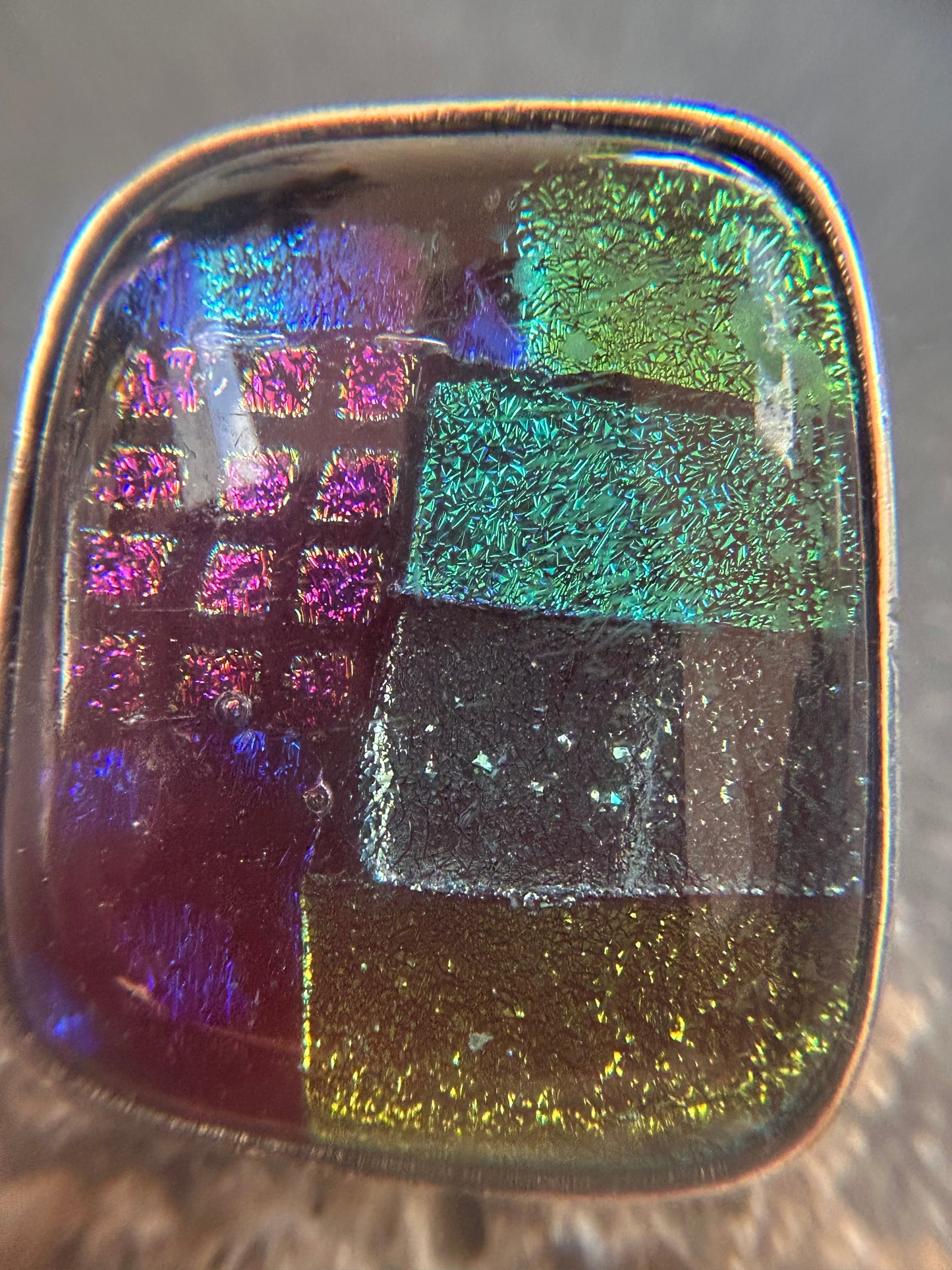 Spectacular vintage sterling silver and Dichroic glass ring.
