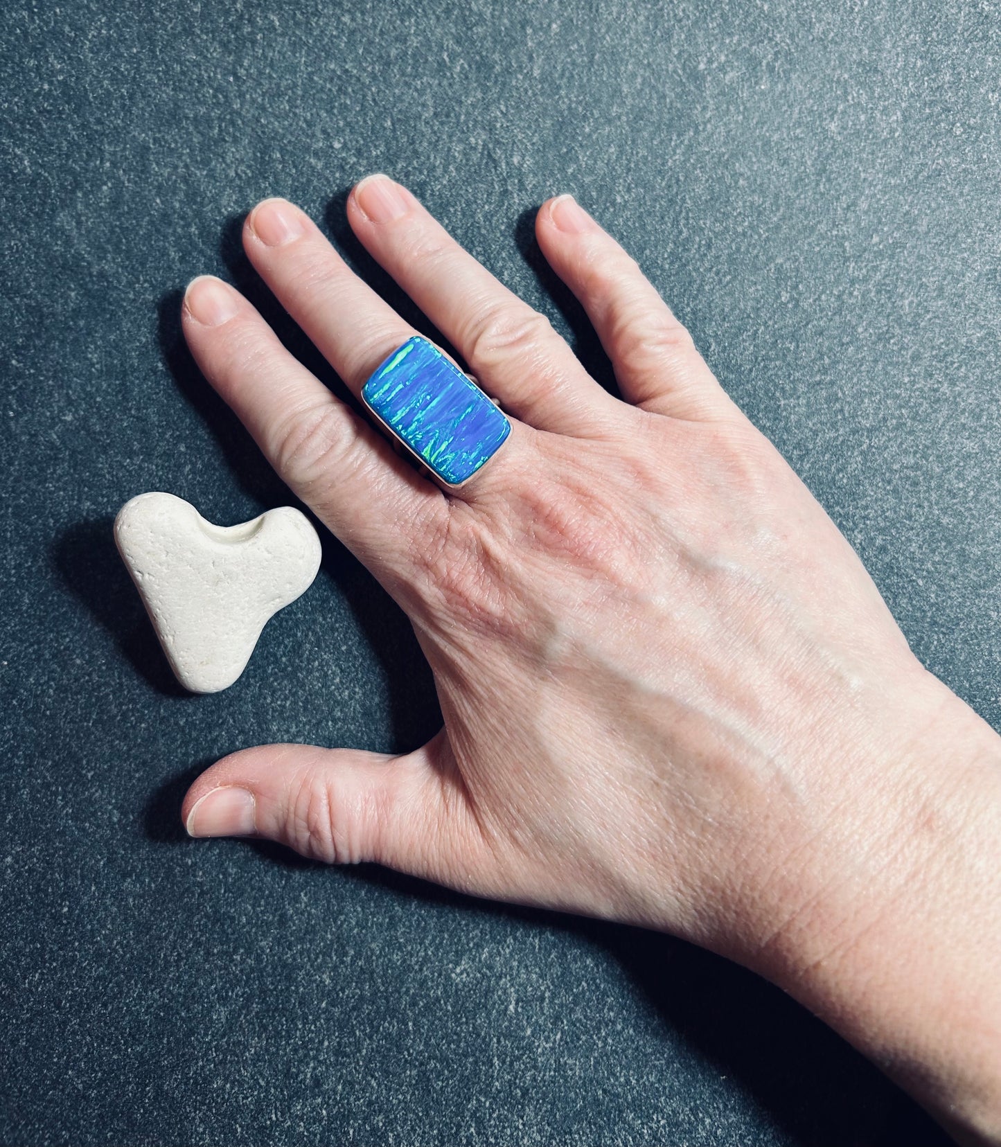 Dichroic Glass Statement Ring – Aqua Ocean Light