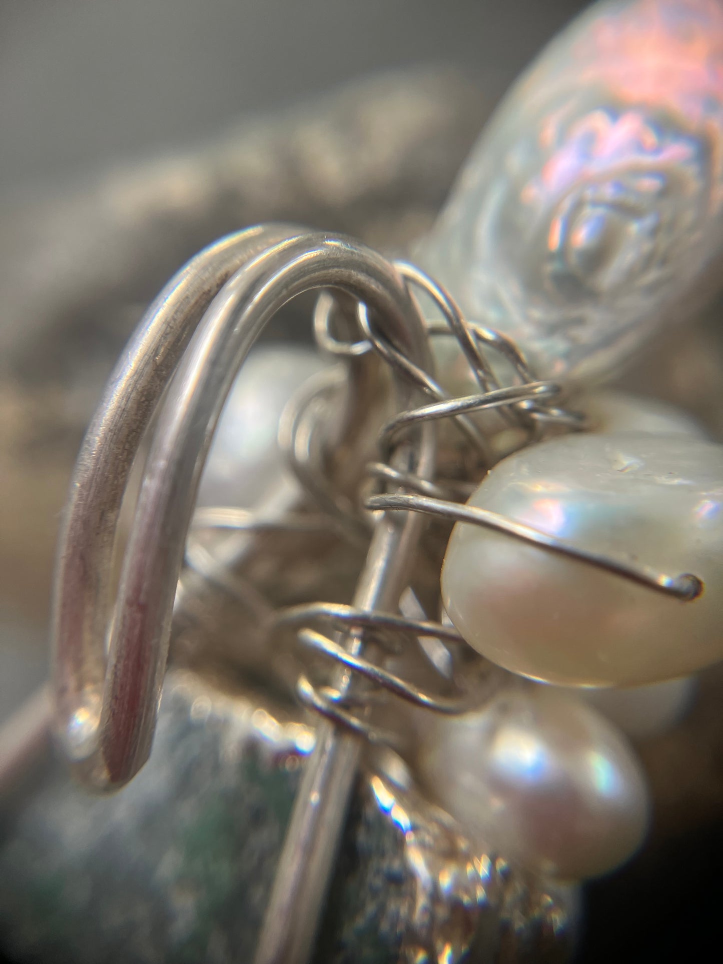 Unique handmade artisan pendant, a combination of Aquamarine crystal, pearls and sterling silver