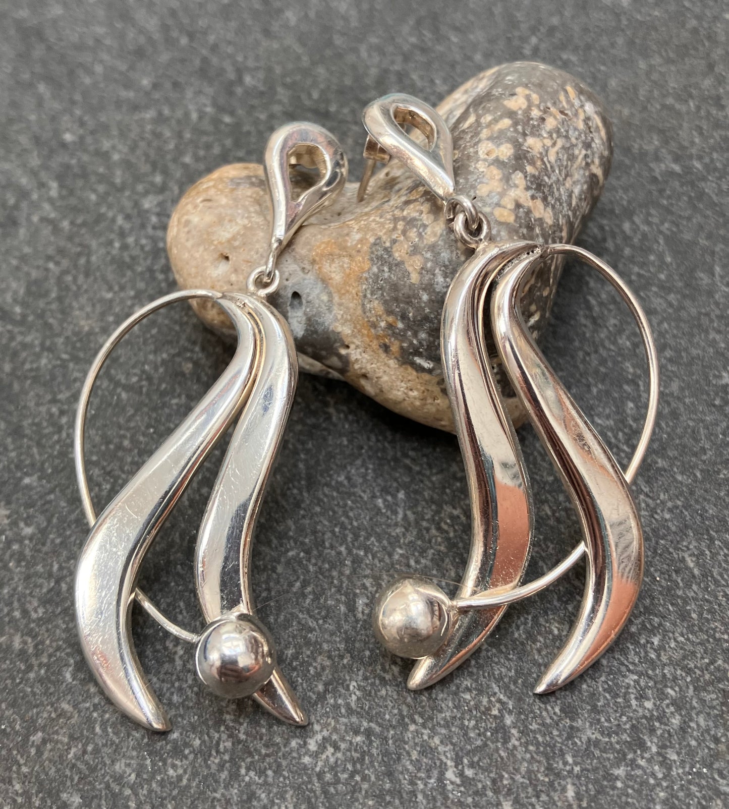 Wonderful sculptural vintage sterling silver earrings.