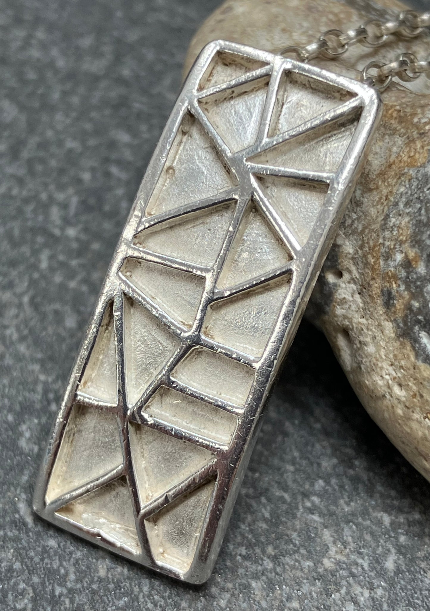 Vintage sterling silver geometric pendant and chain