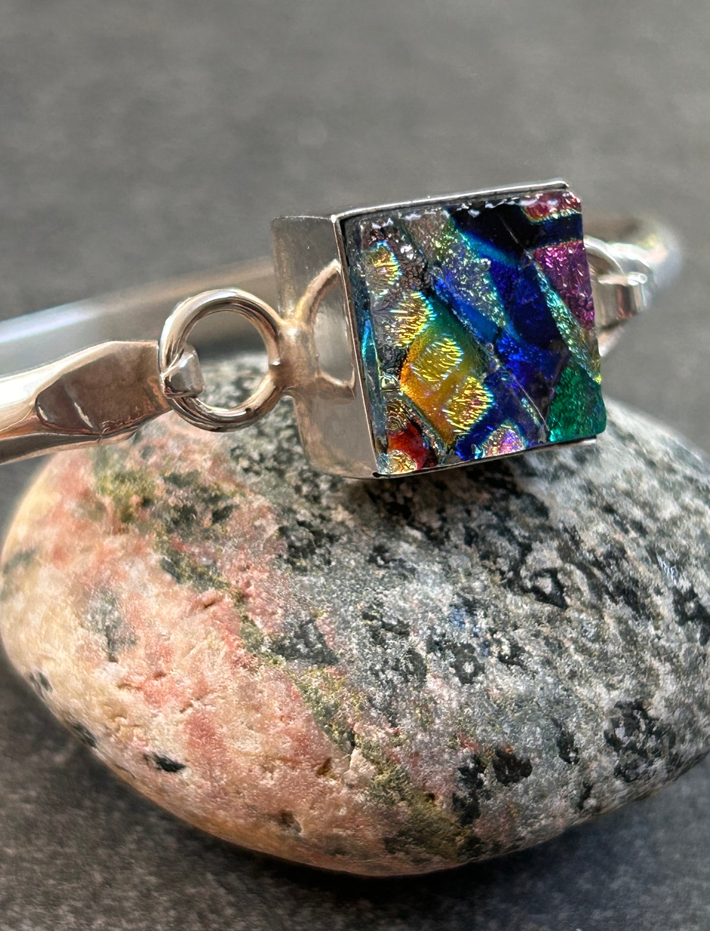Fantastic Vintage Sterling Silver & Dichroic Glass Bangle