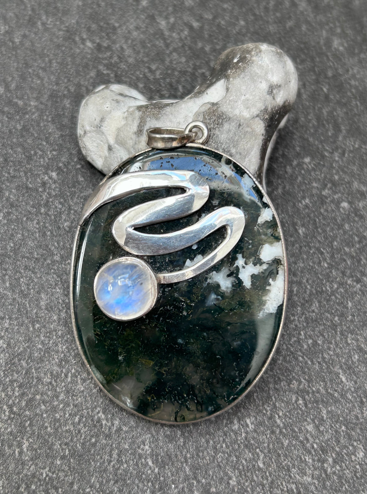 Moss Agate & Moonstone Statement Pendant