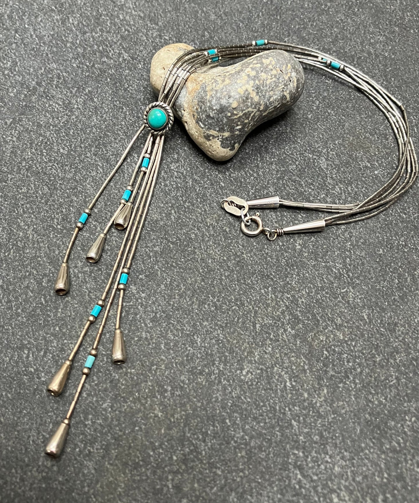 Native American liquid silver and turquoise necklace.