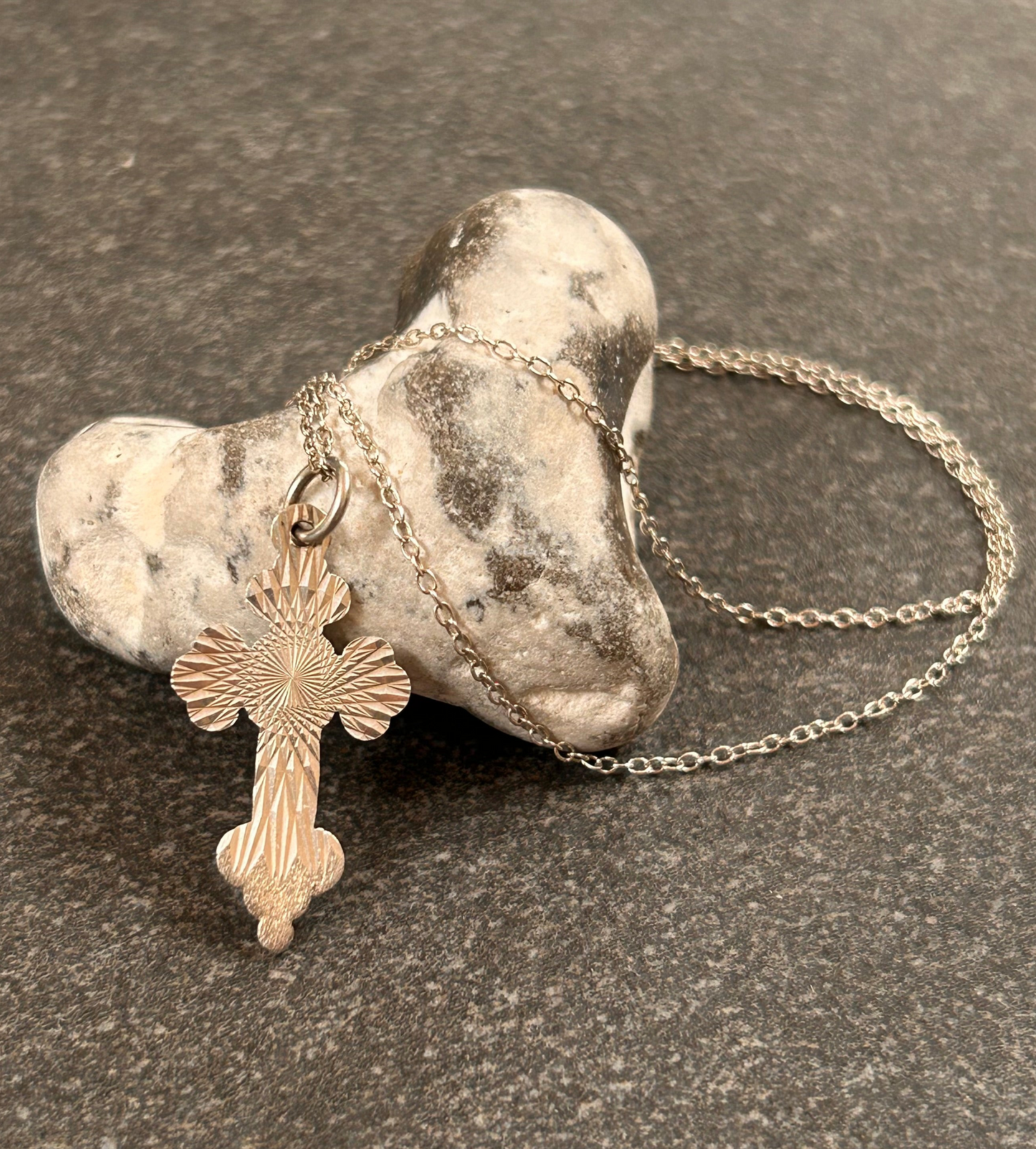 Beautiful Vintage Sterling Silver Diamond-Cut Cross Necklace -1976