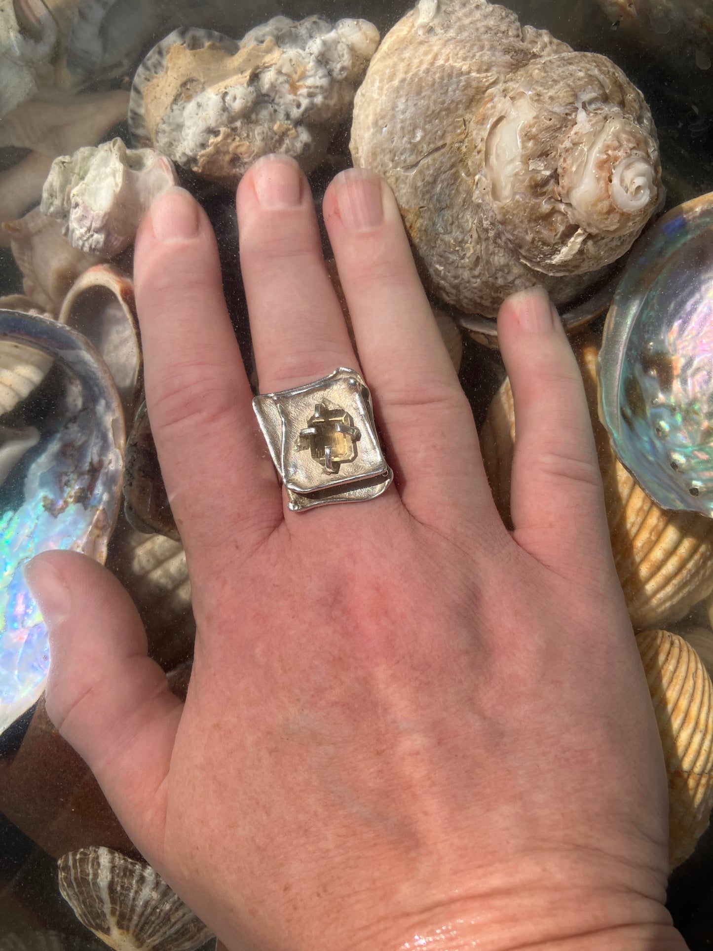 Vintage sterling silver and citrine artisan ring.