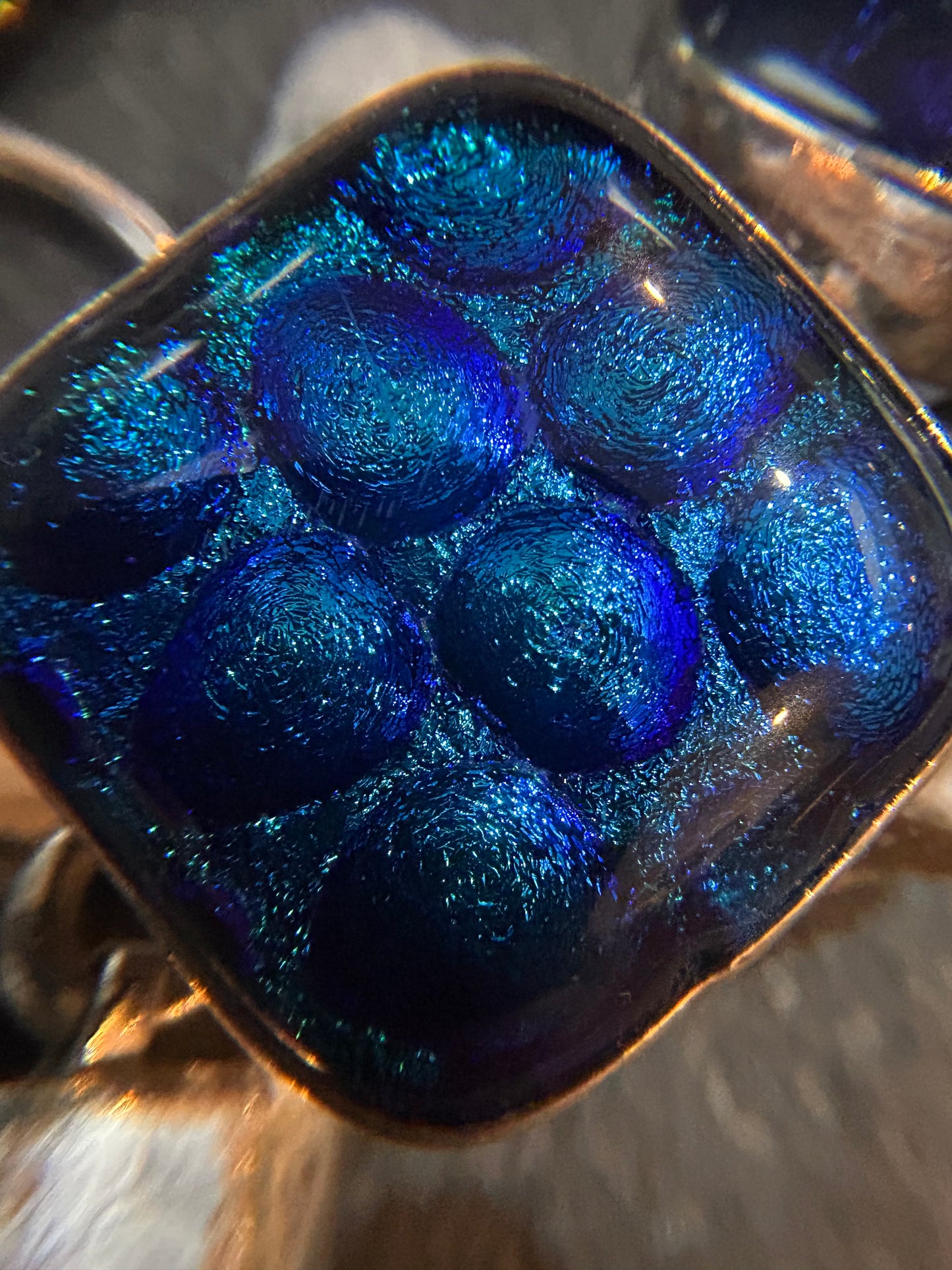 Exceptional vintage sterling silver dichroic glass link bracelet
