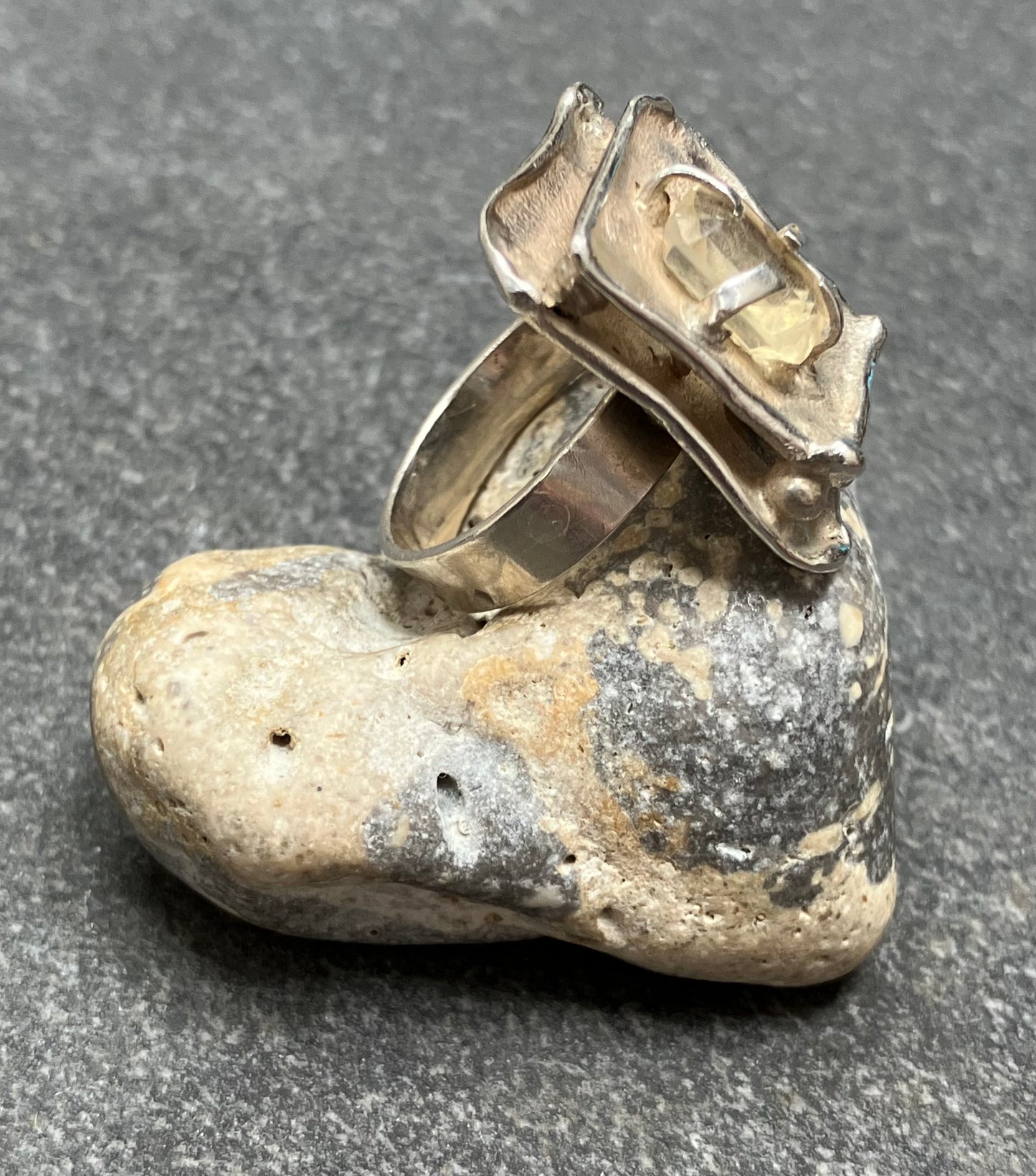 Vintage sterling silver and citrine artisan ring.