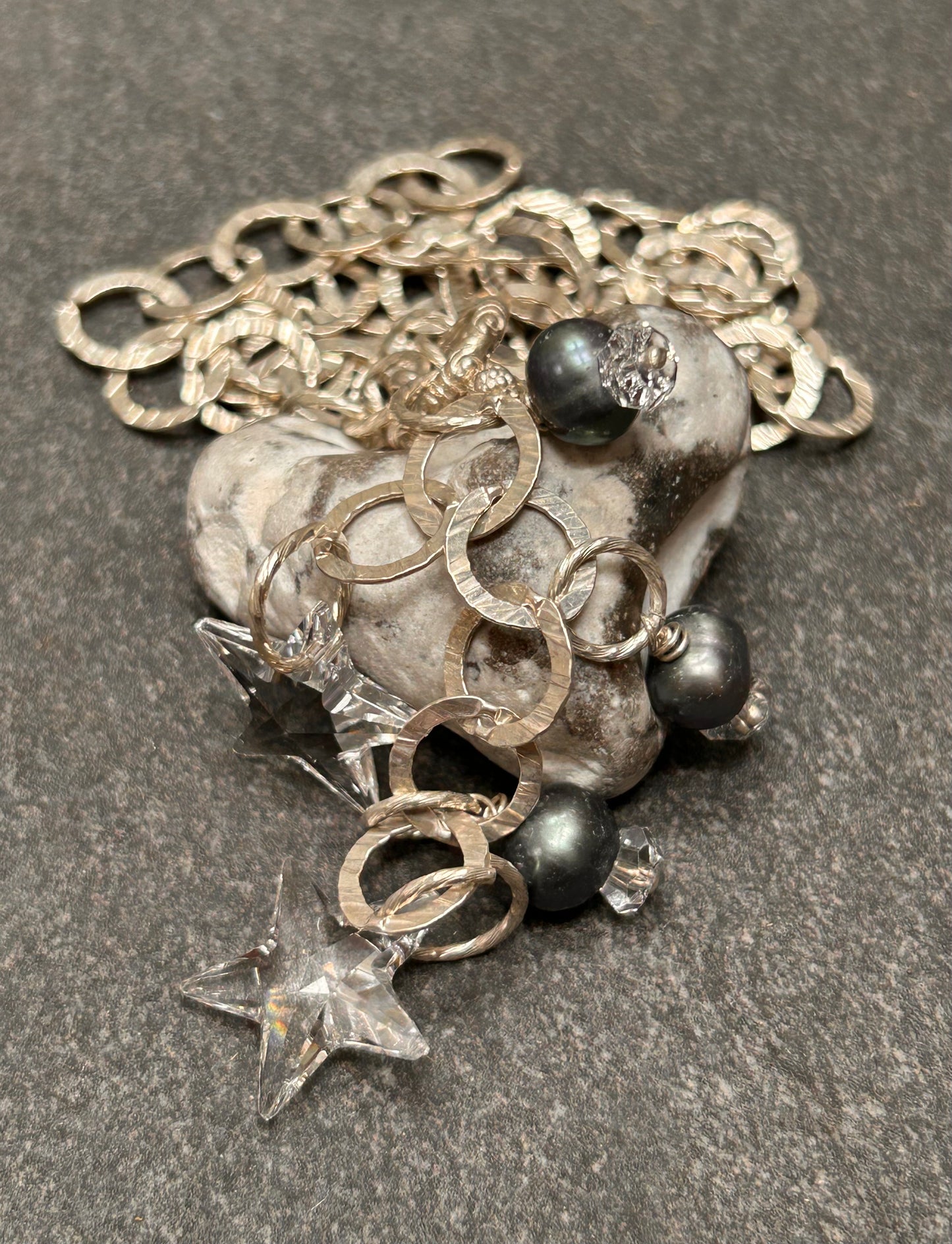 Vintage Artisan Sterling Silver Star & Pearl Necklace