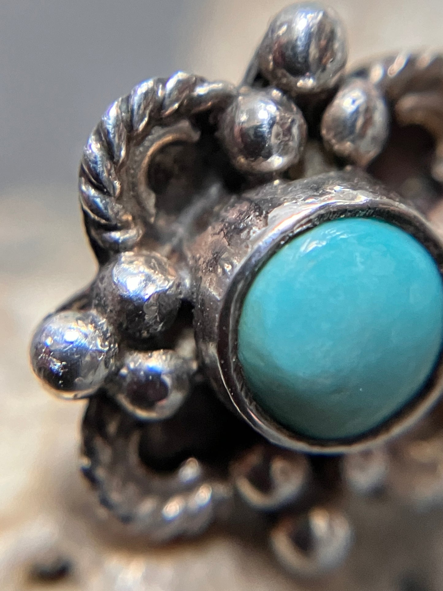 Vintage sterling silver Tibetan turquoise studs.