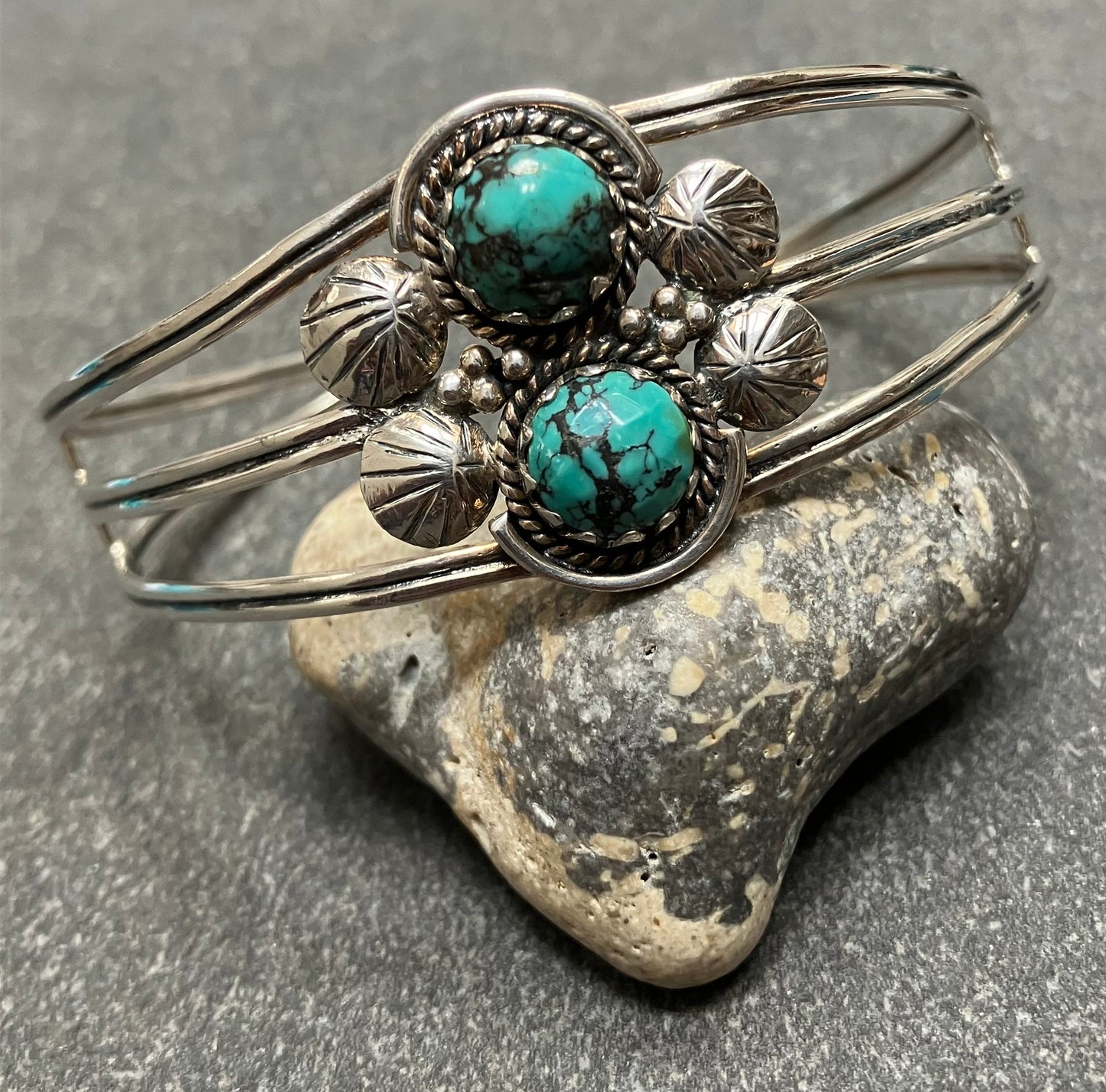 Vintage Native American sterling silver and turquoise bangle