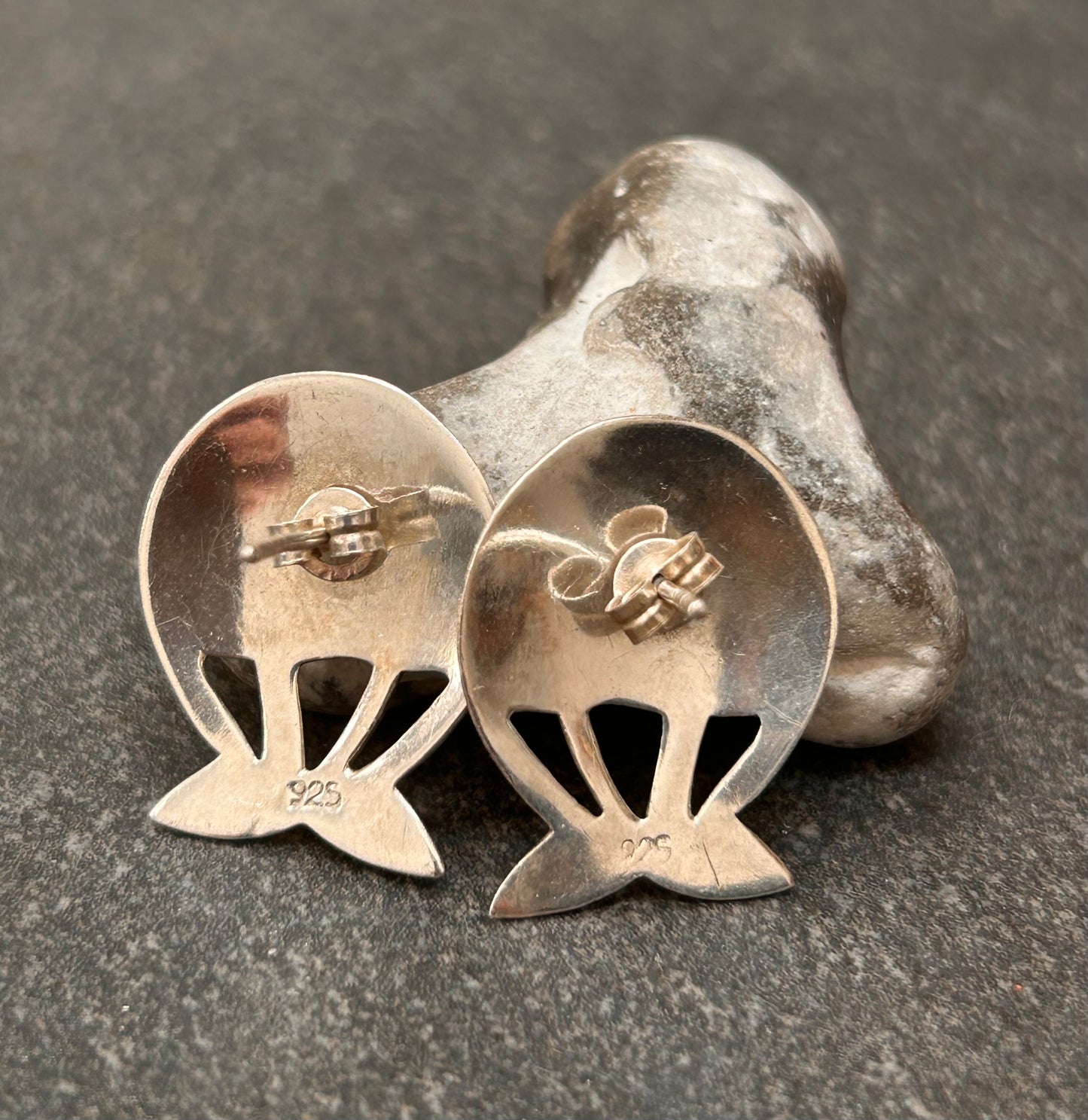 Vintage Artisan Sterling Silver Fish Earrings
