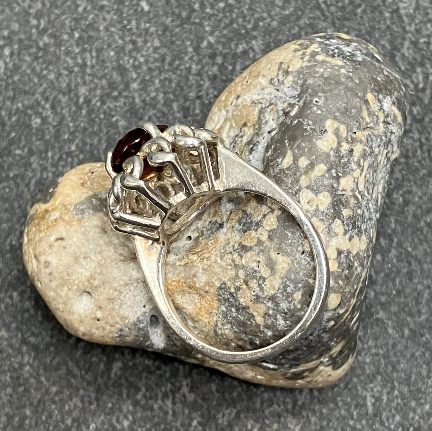 Vintage sterling silver ring set with a mandarin garnet cut stone