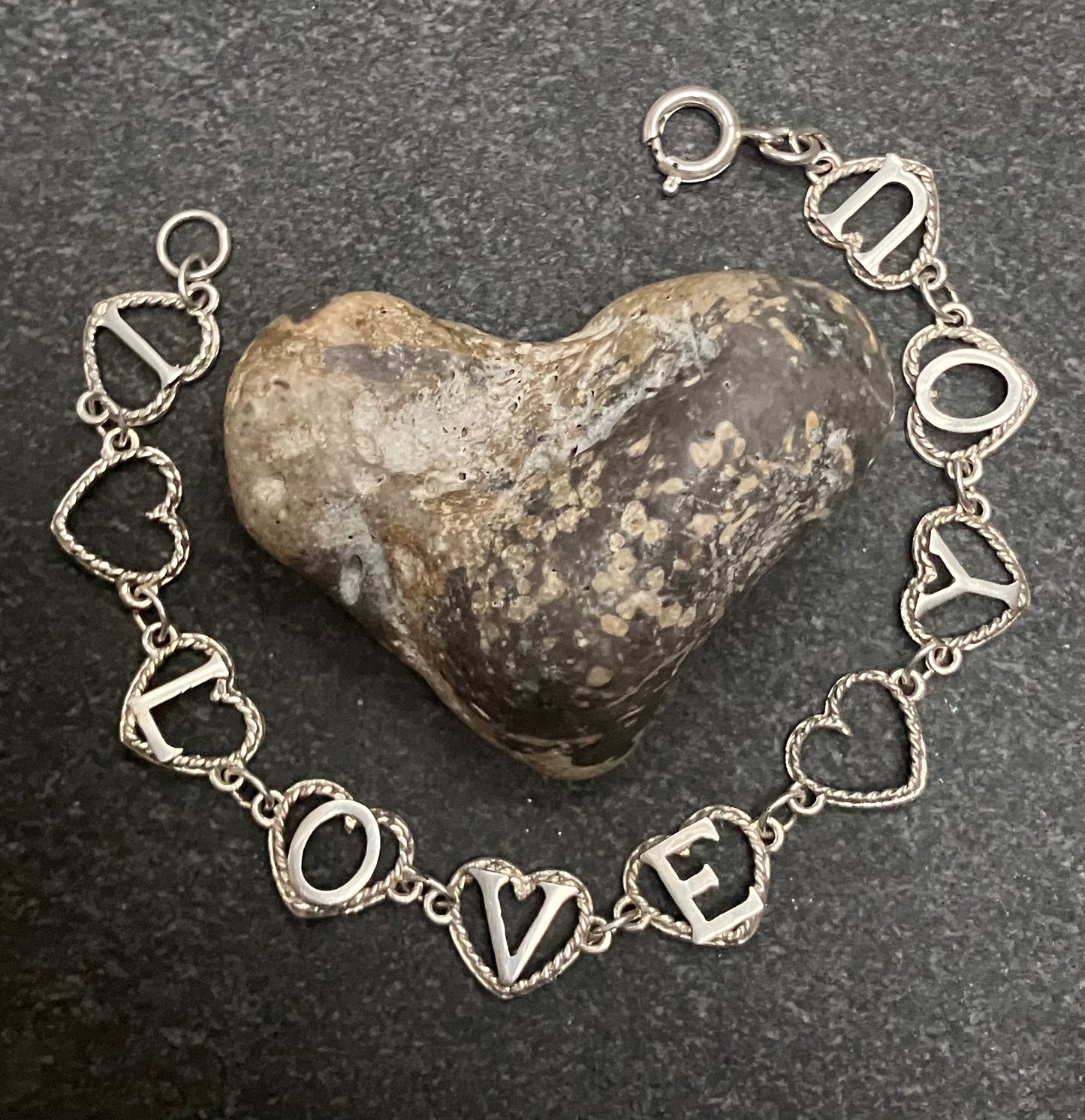 Vintage sterling silver ‘I love you’ bracelet. 1975