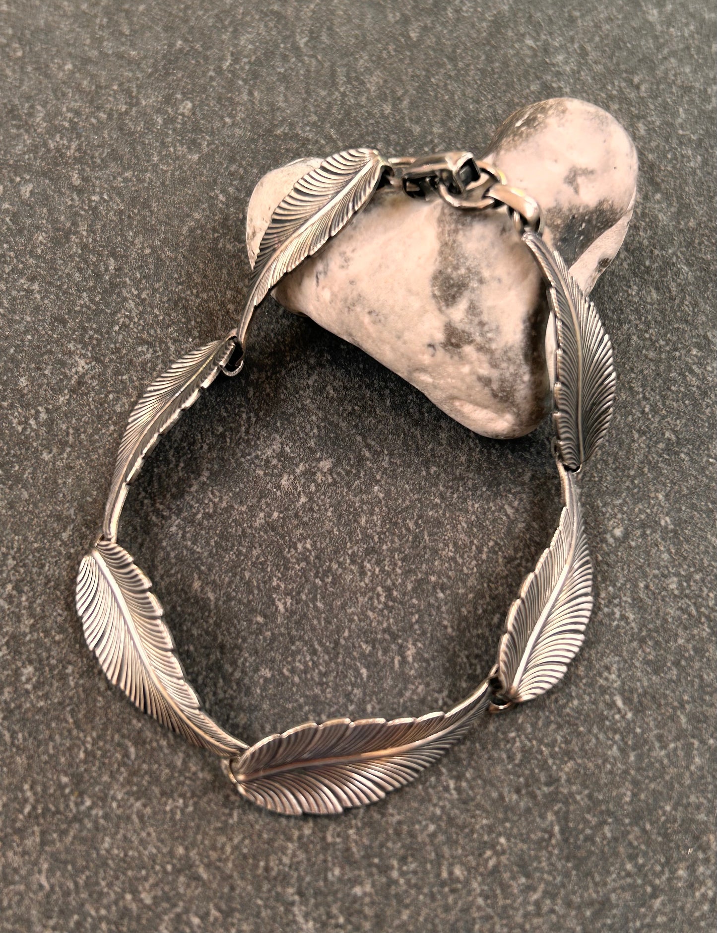Vintage sterling silver feather — or perhaps leaf — bracelet, depending on your interpretation!