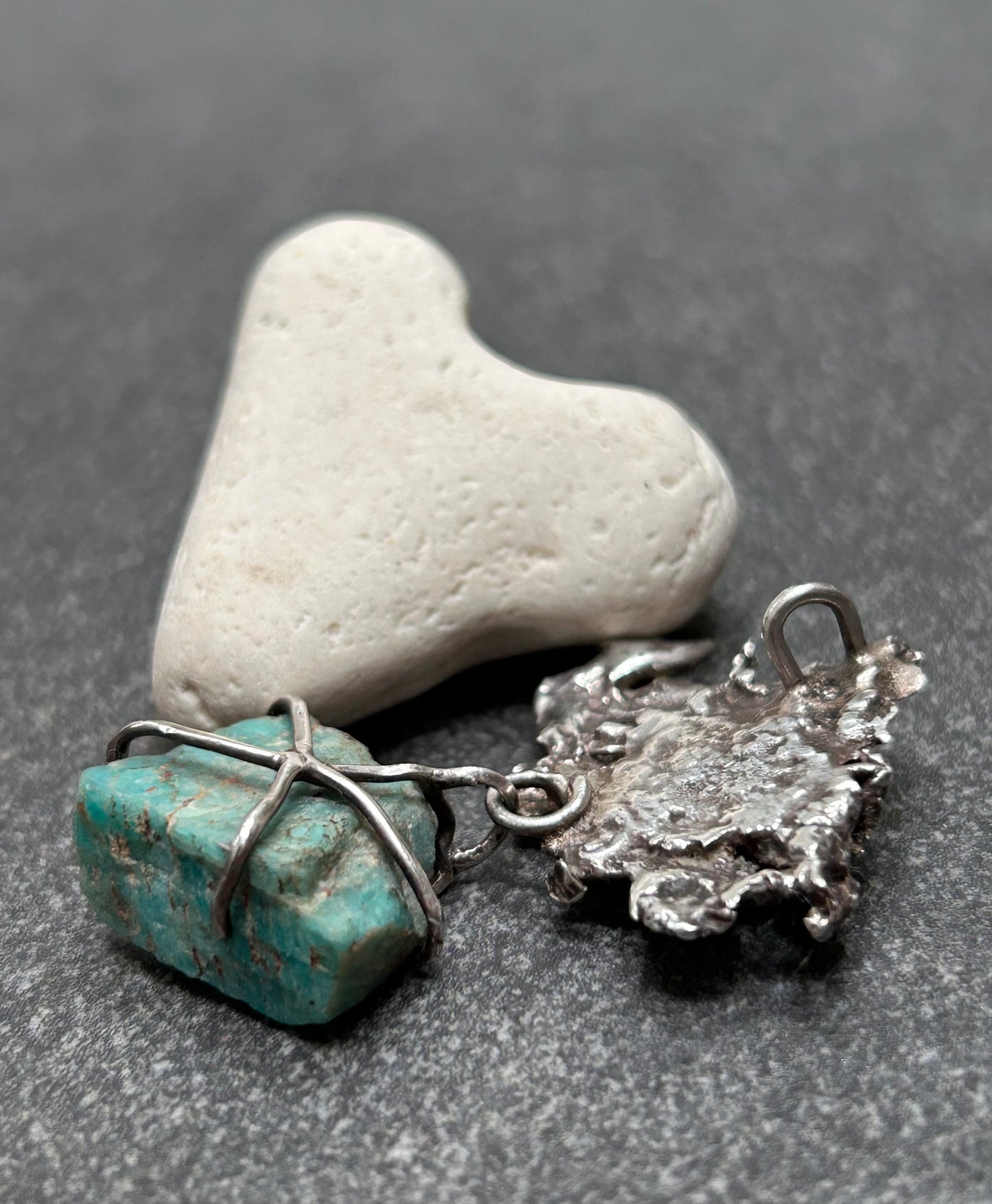 Vintage Sterling Silver & Raw Amazonite Pendant (c. 1979)