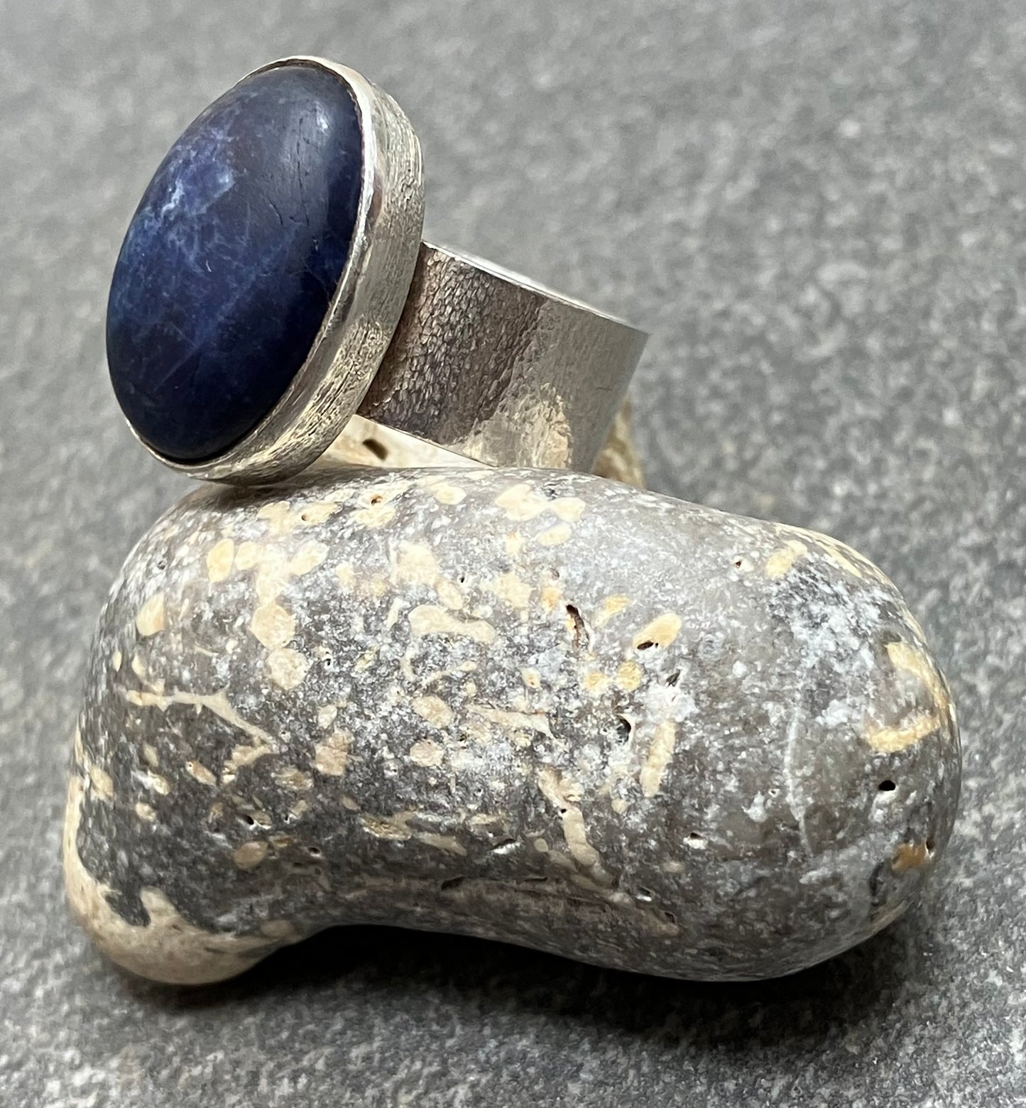 Vintage handmade artisan sterling silver and lapis lazuli ring.1972-73