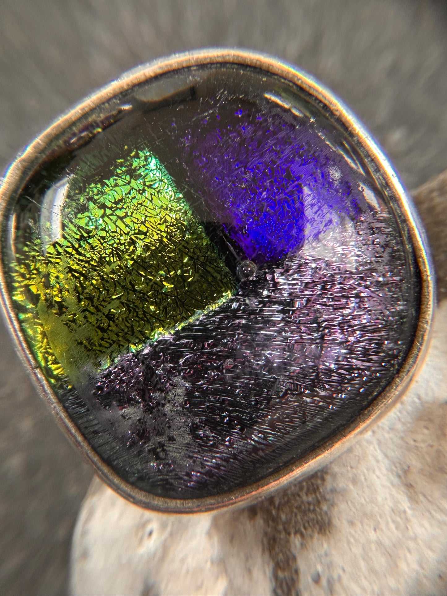 Vintage Sterling Silver Chunky Dichroic Glass Ring – Size S