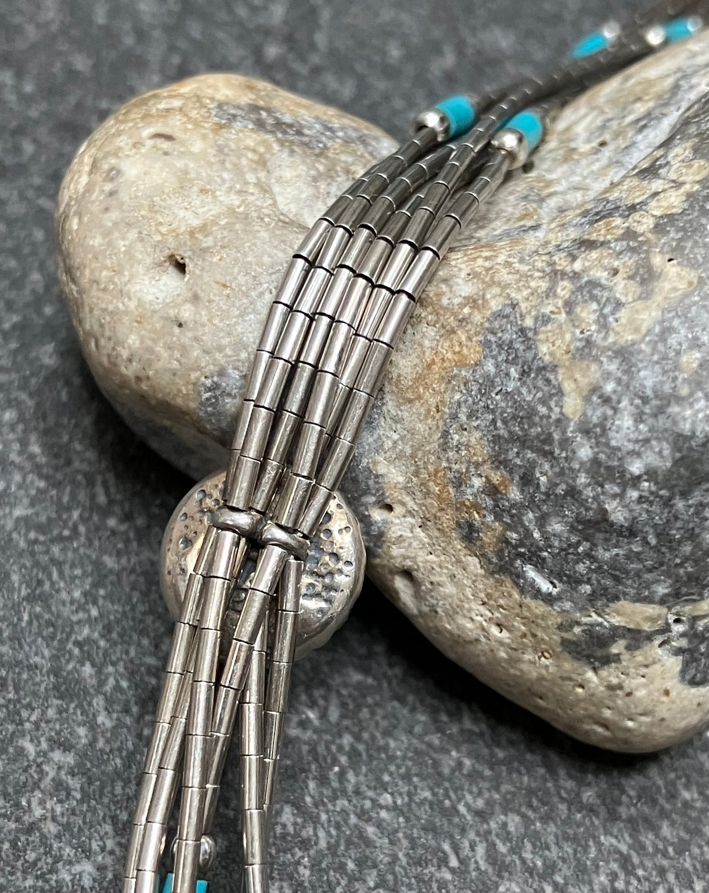 Native American liquid silver and turquoise necklace.