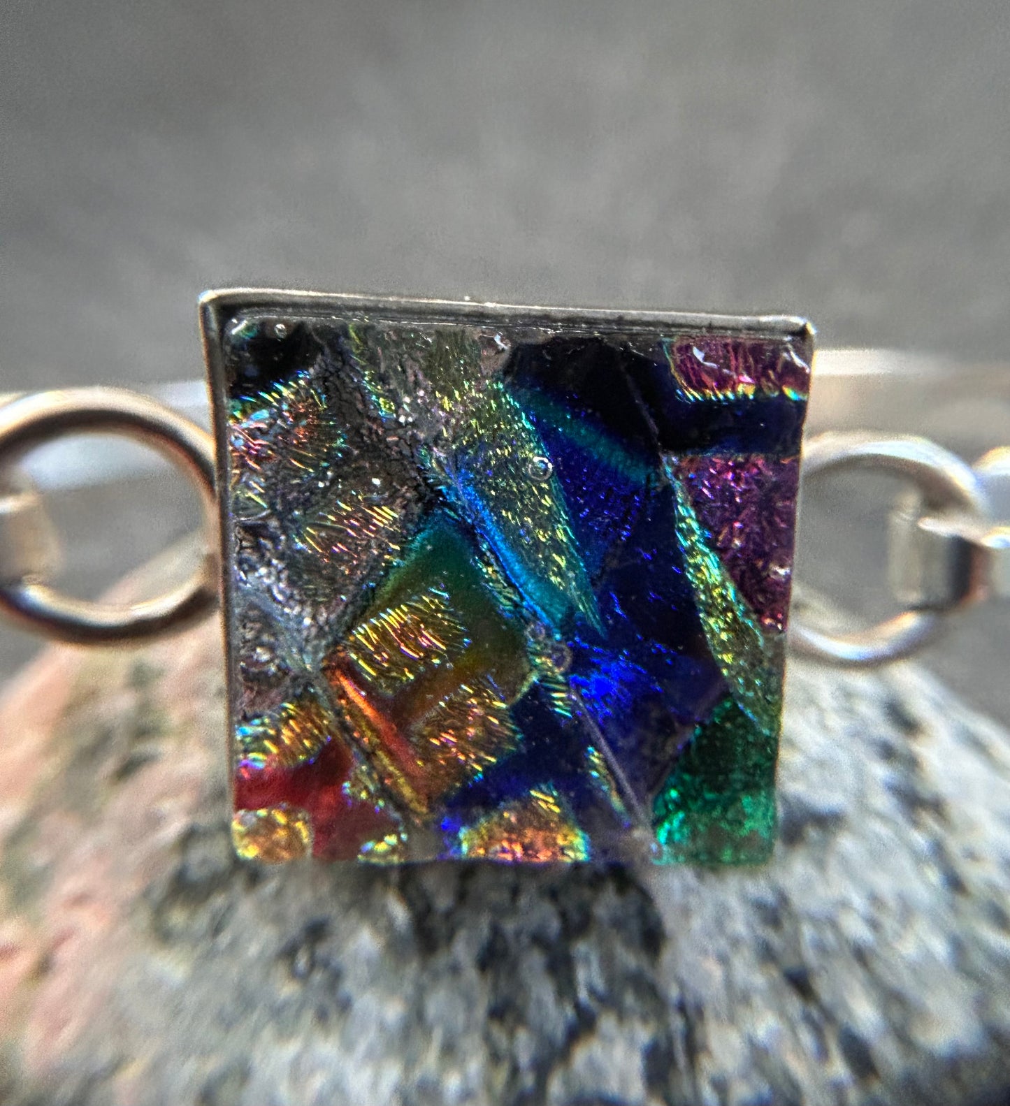 Fantastic Vintage Sterling Silver & Dichroic Glass Bangle