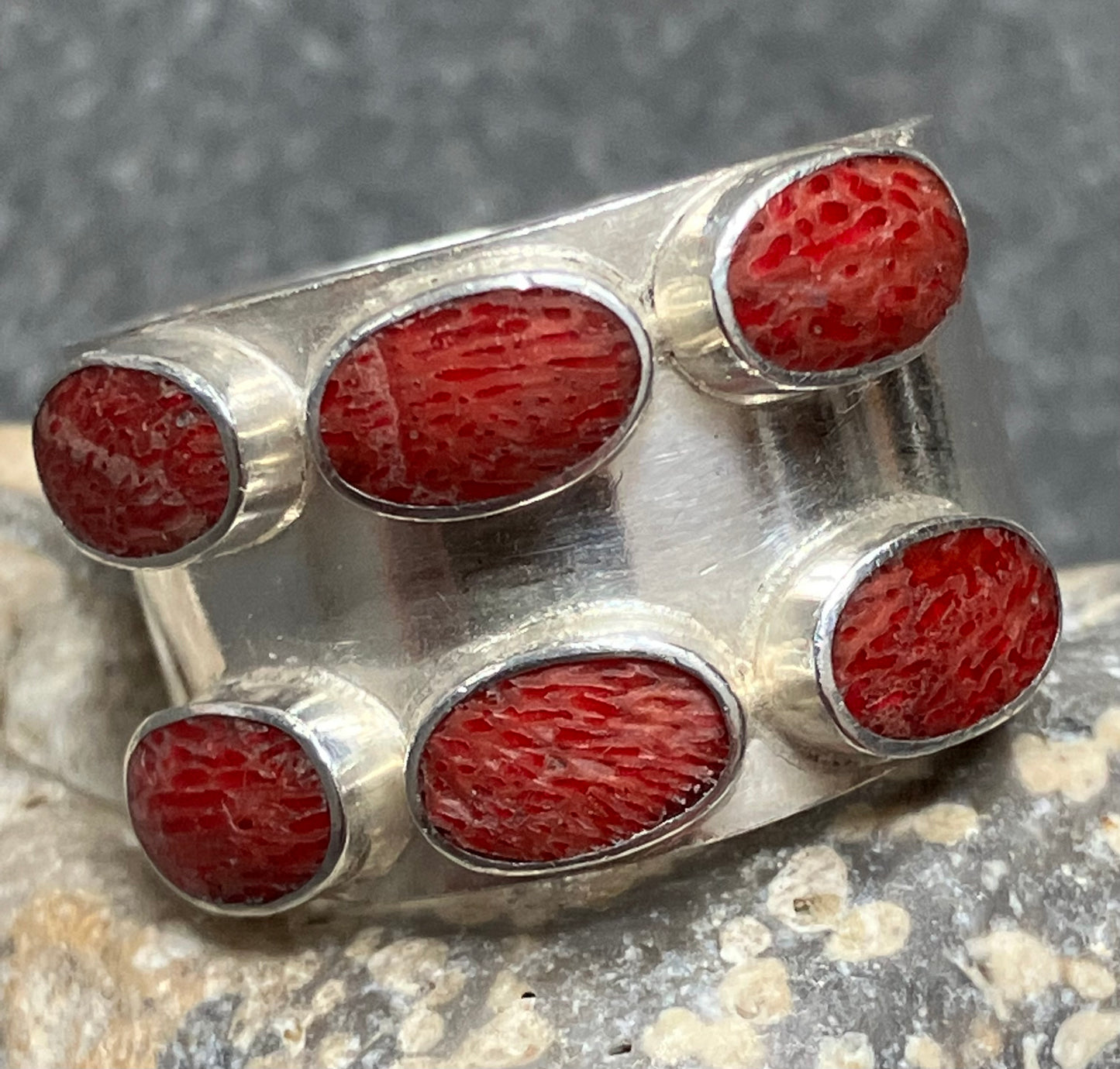 Vintage sterling silver and sponge coral ring.