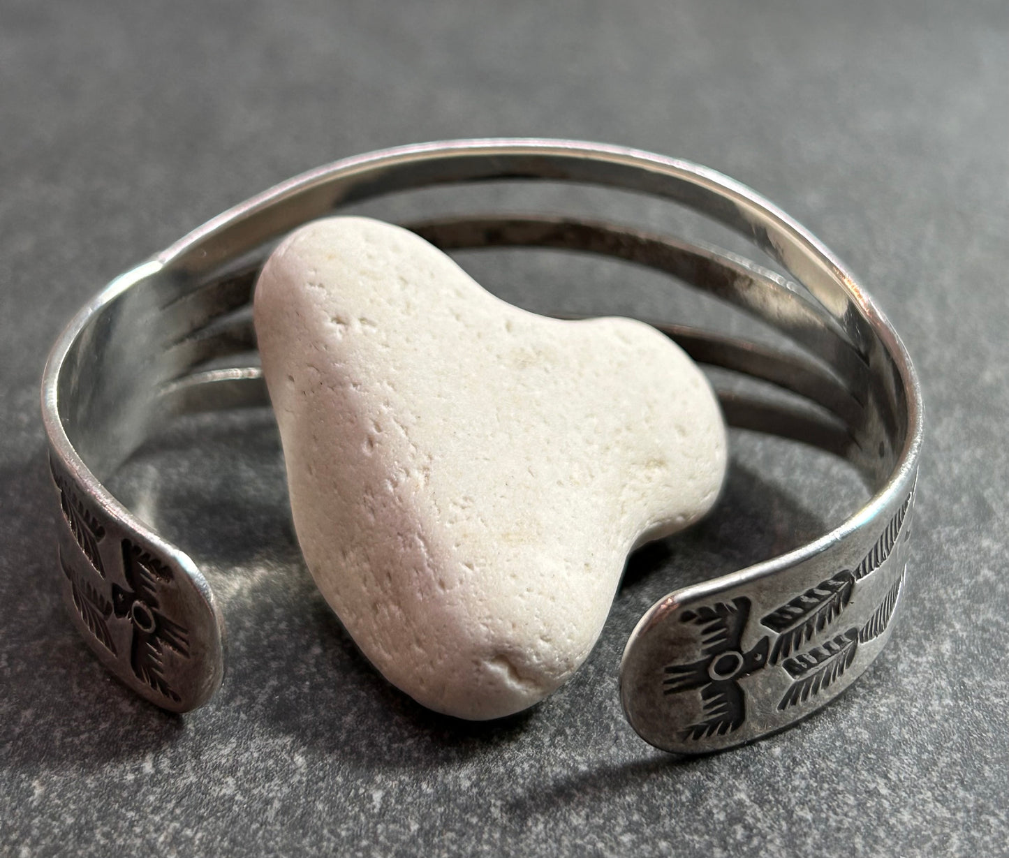 Native American vintage sterling silver bracelet is crafted from a beautifully shaped bar.