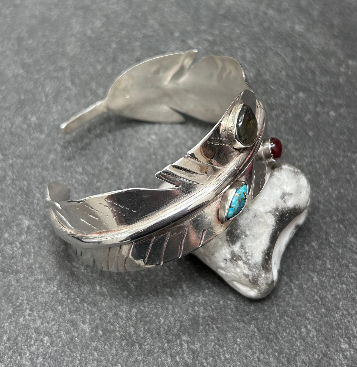 One-of-a-Kind Artisan vintage sterling Feather Bangle