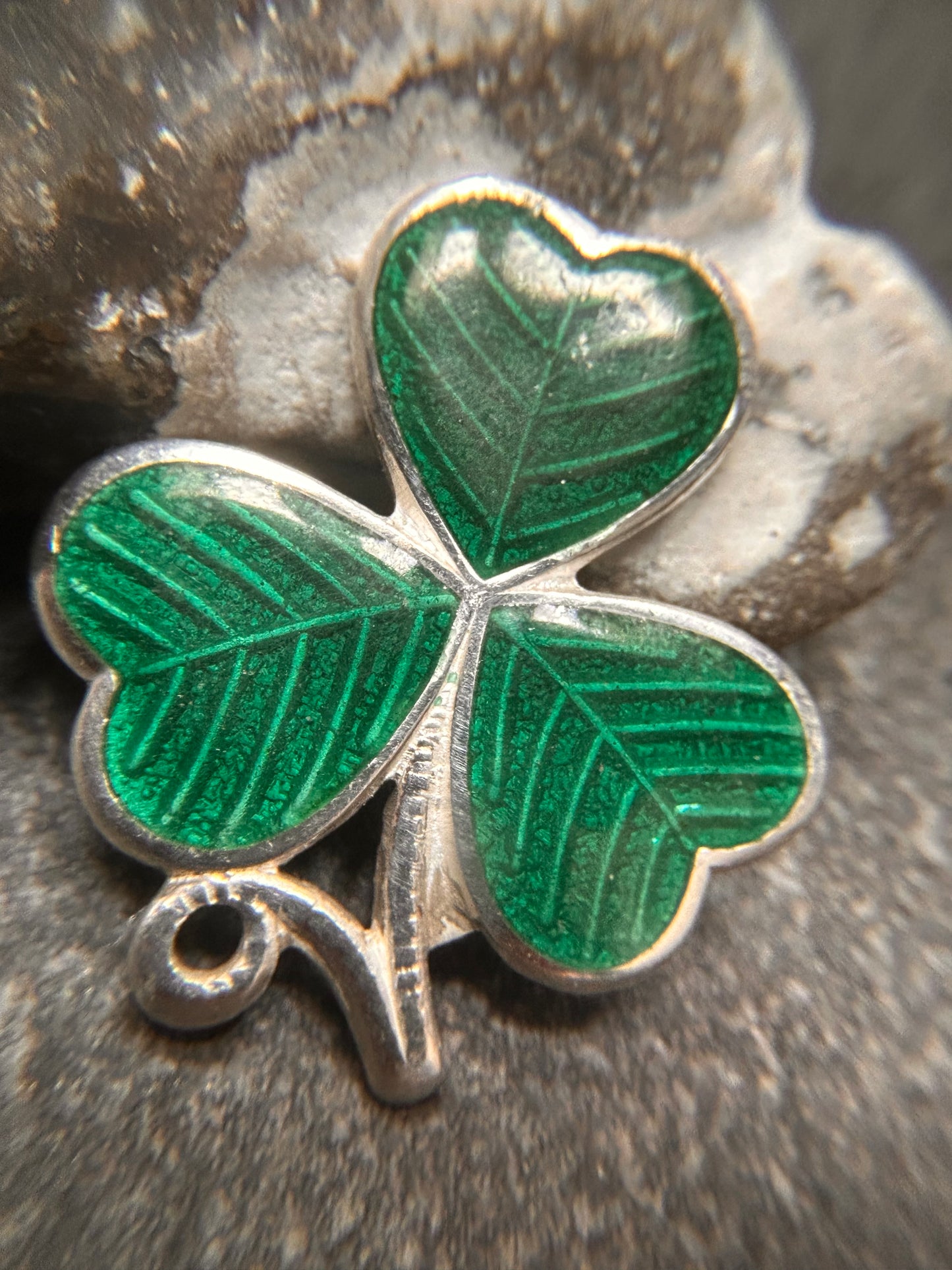 Vintage Sterling Silver Enamel Three-Leaf Clover Brooch