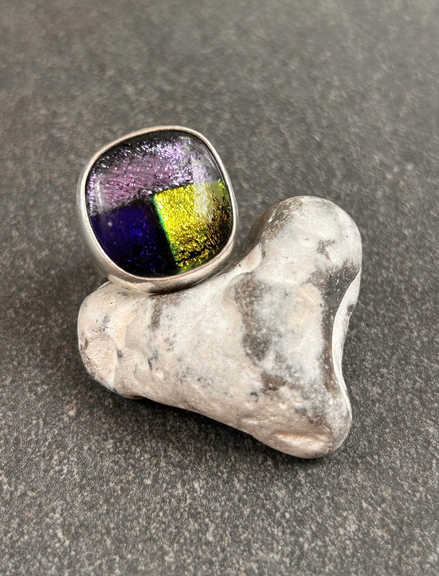 Vintage Sterling Silver Chunky Dichroic Glass Ring – Size S
