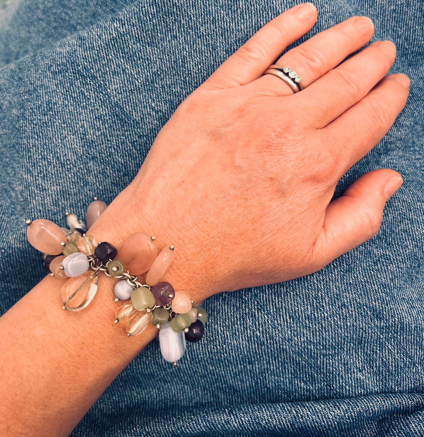 Unique vintage Multi-Gemstone and Sterling Silver Bracelet
