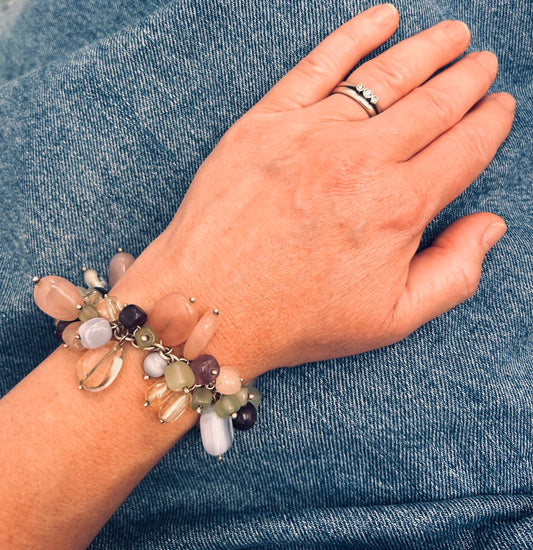 Unique vintage Multi-Gemstone and Sterling Silver Bracelet